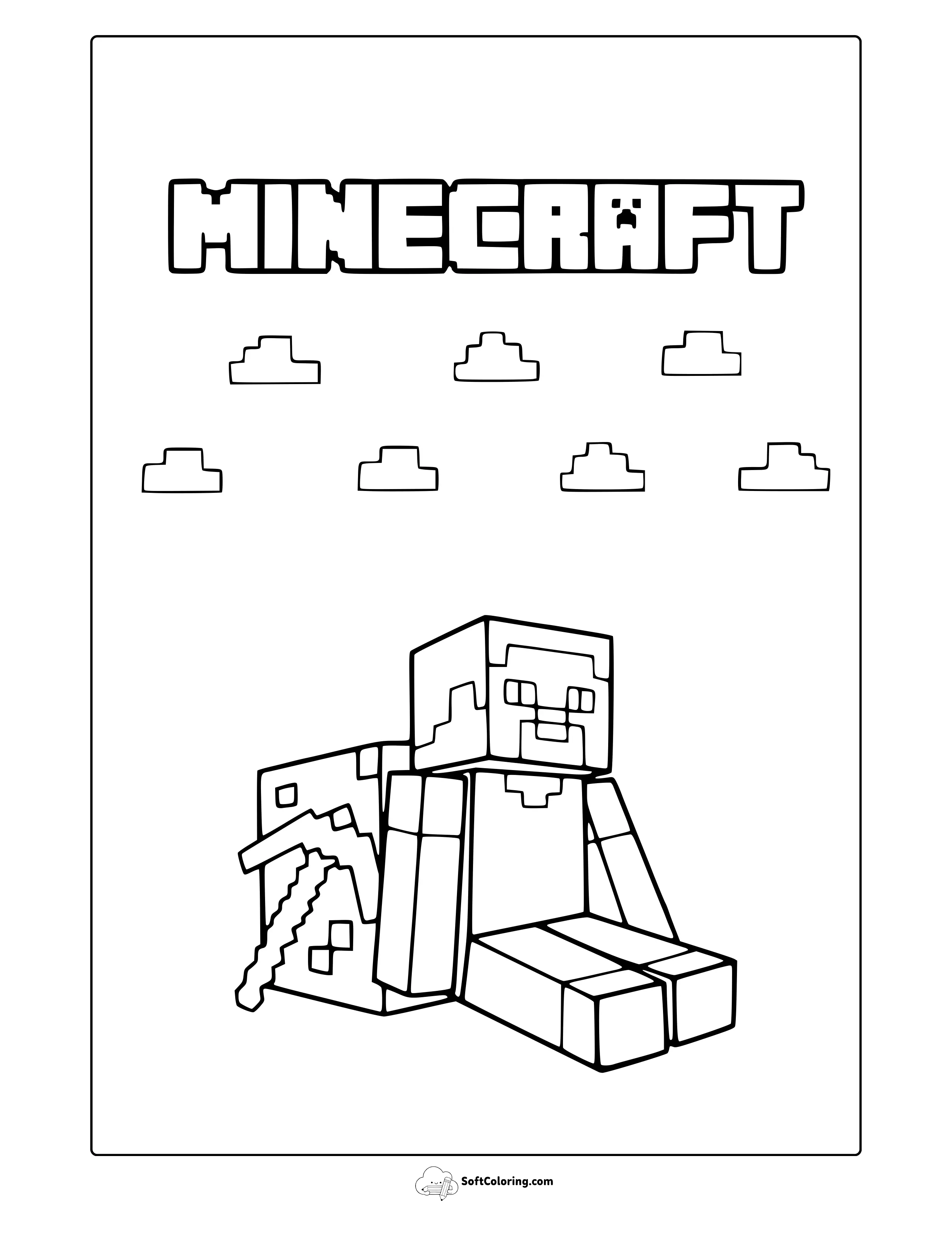 Steve And His Pickaxe Coloring Page