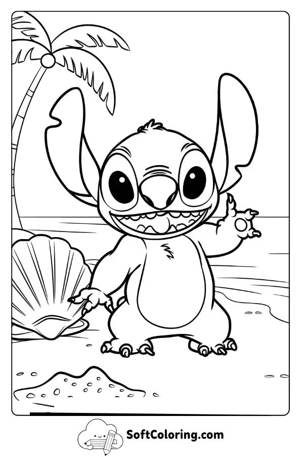 Stitch Exploring the Hawaiian Beach