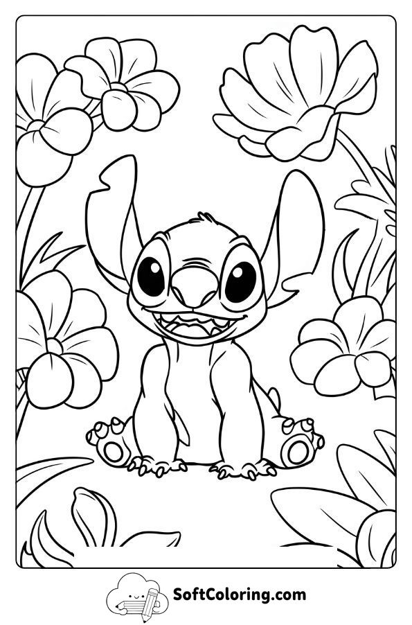 Stitch in a Field of Tropical Flowers