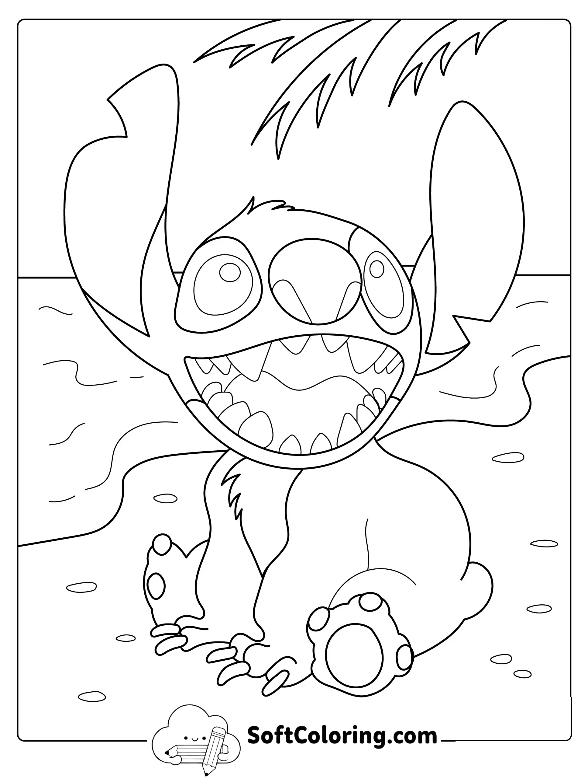 Stitch on the Beach Coloring Page