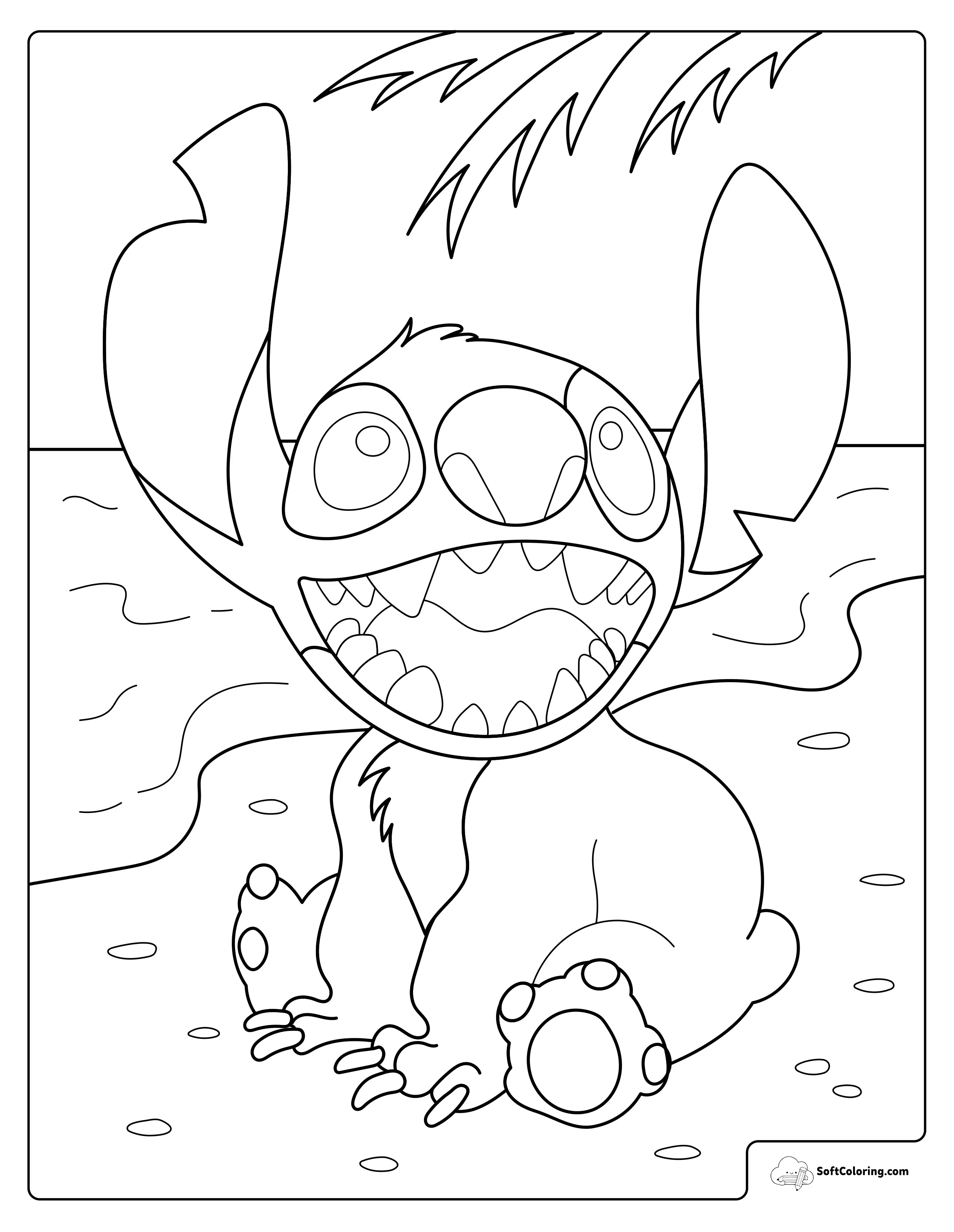 Stitch On The Beach Coloring Page