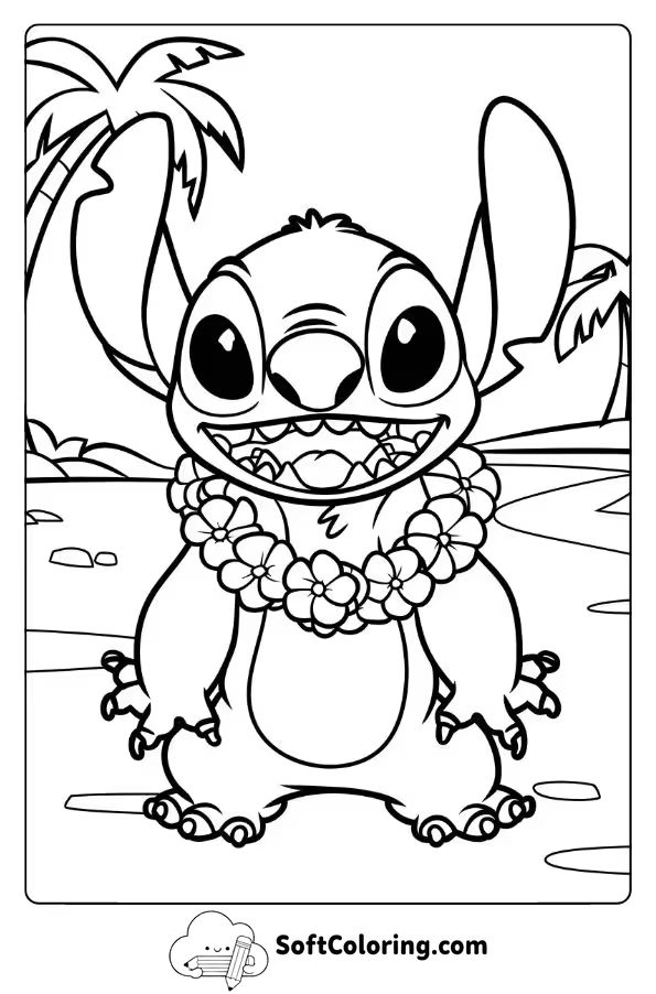 Stitch with a Flower Lei on the Island