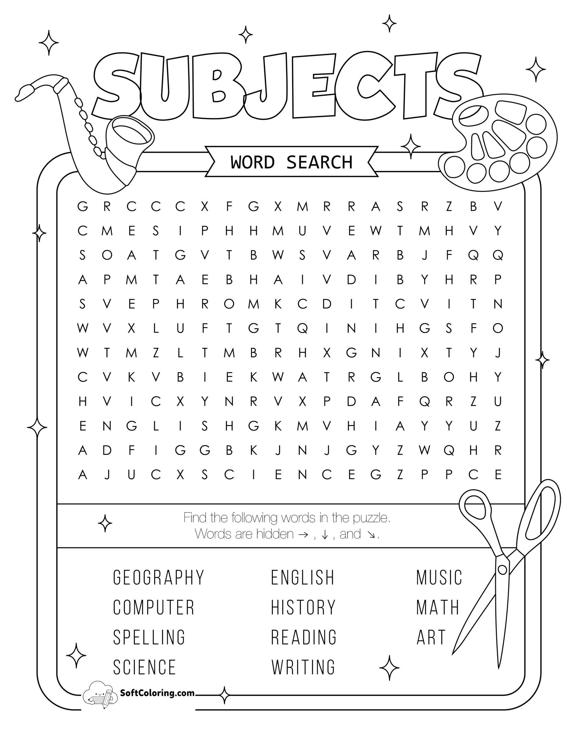 Subjects Word Search Puzzle