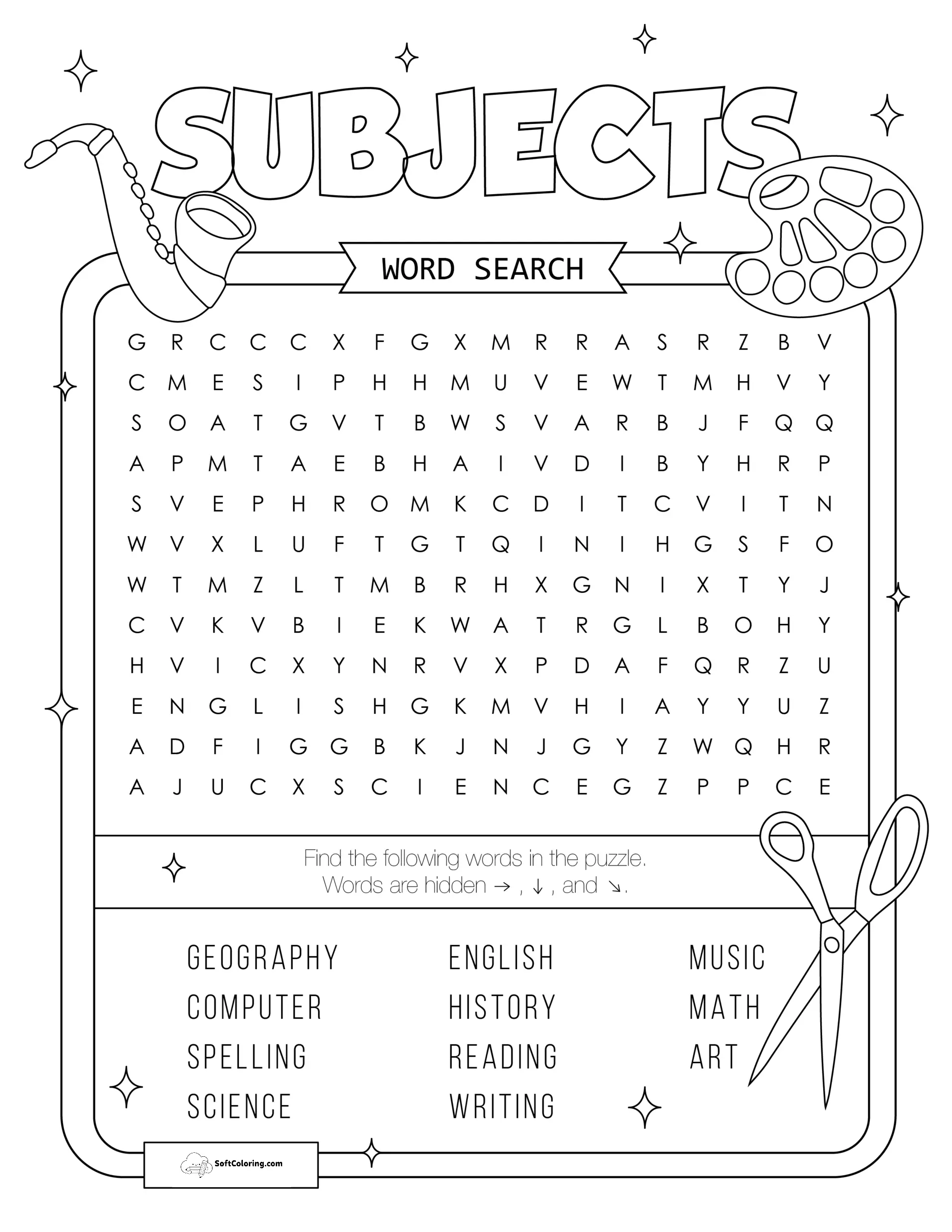 Subjects Word Search Puzzle