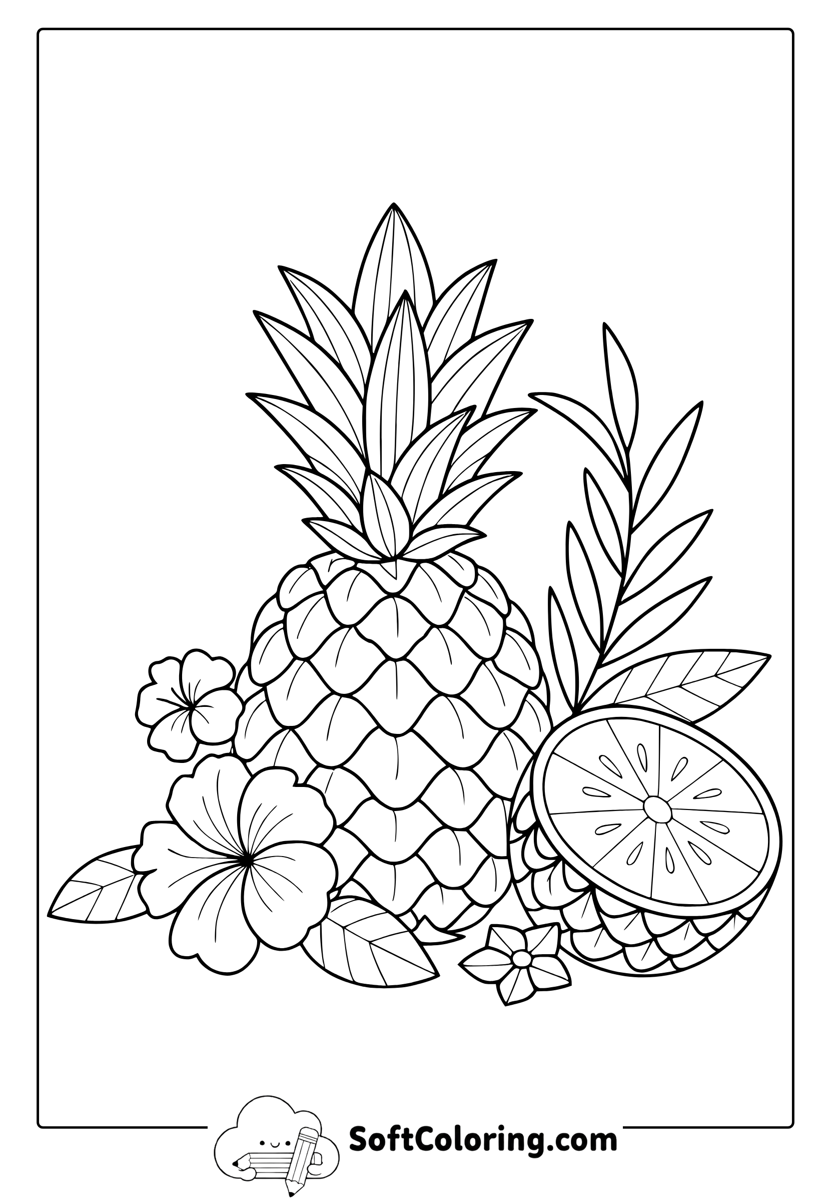 Summer Pineapple and plants Coloring Page