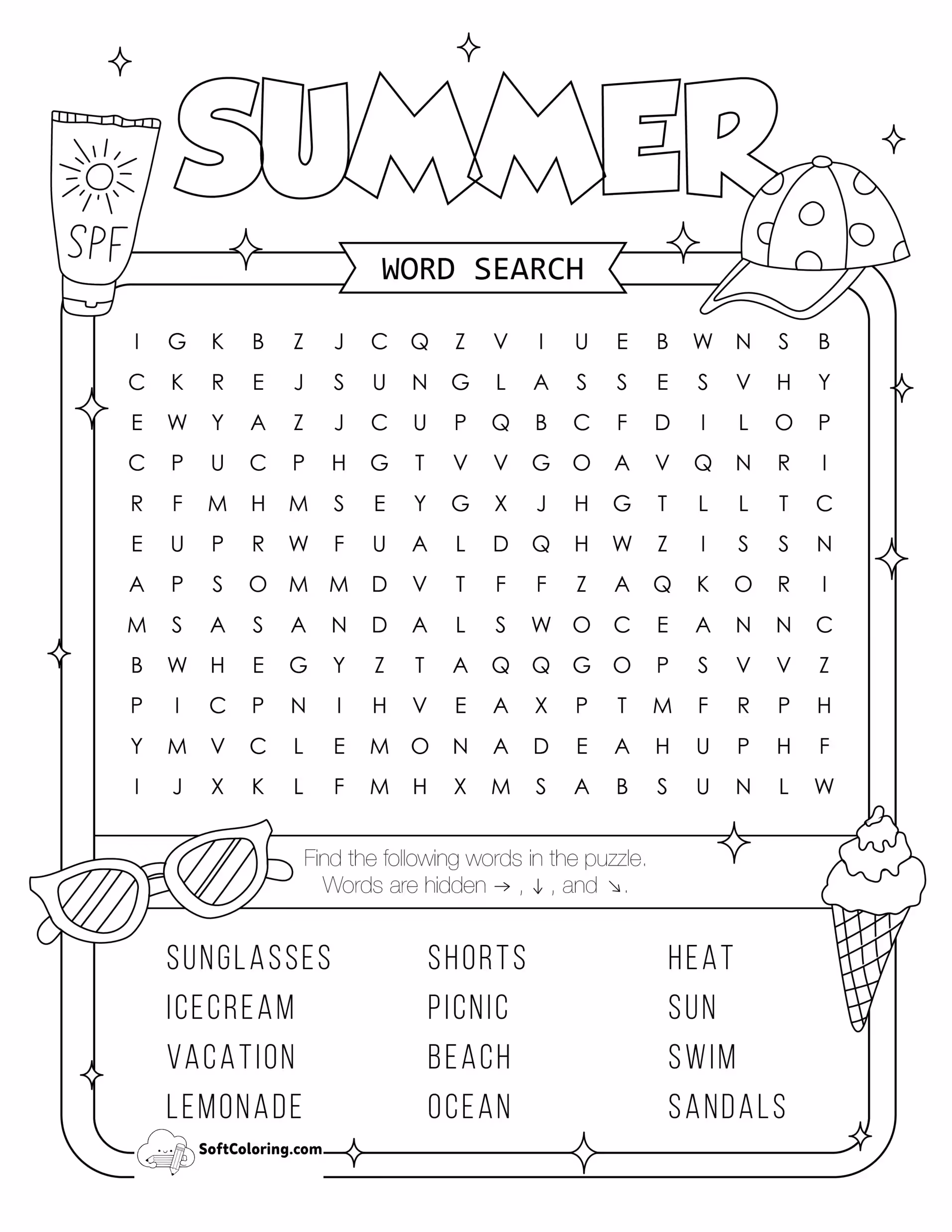 Summer Word Search Puzzle