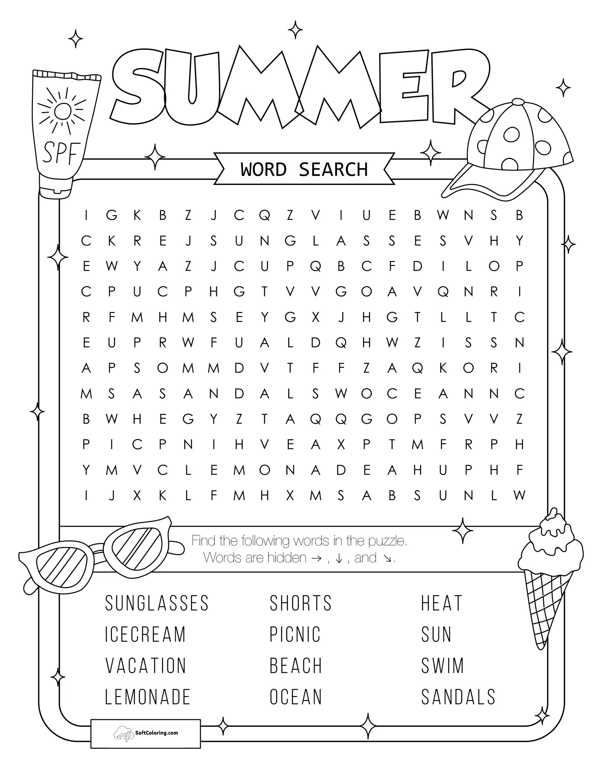 Summer Word Search Puzzle