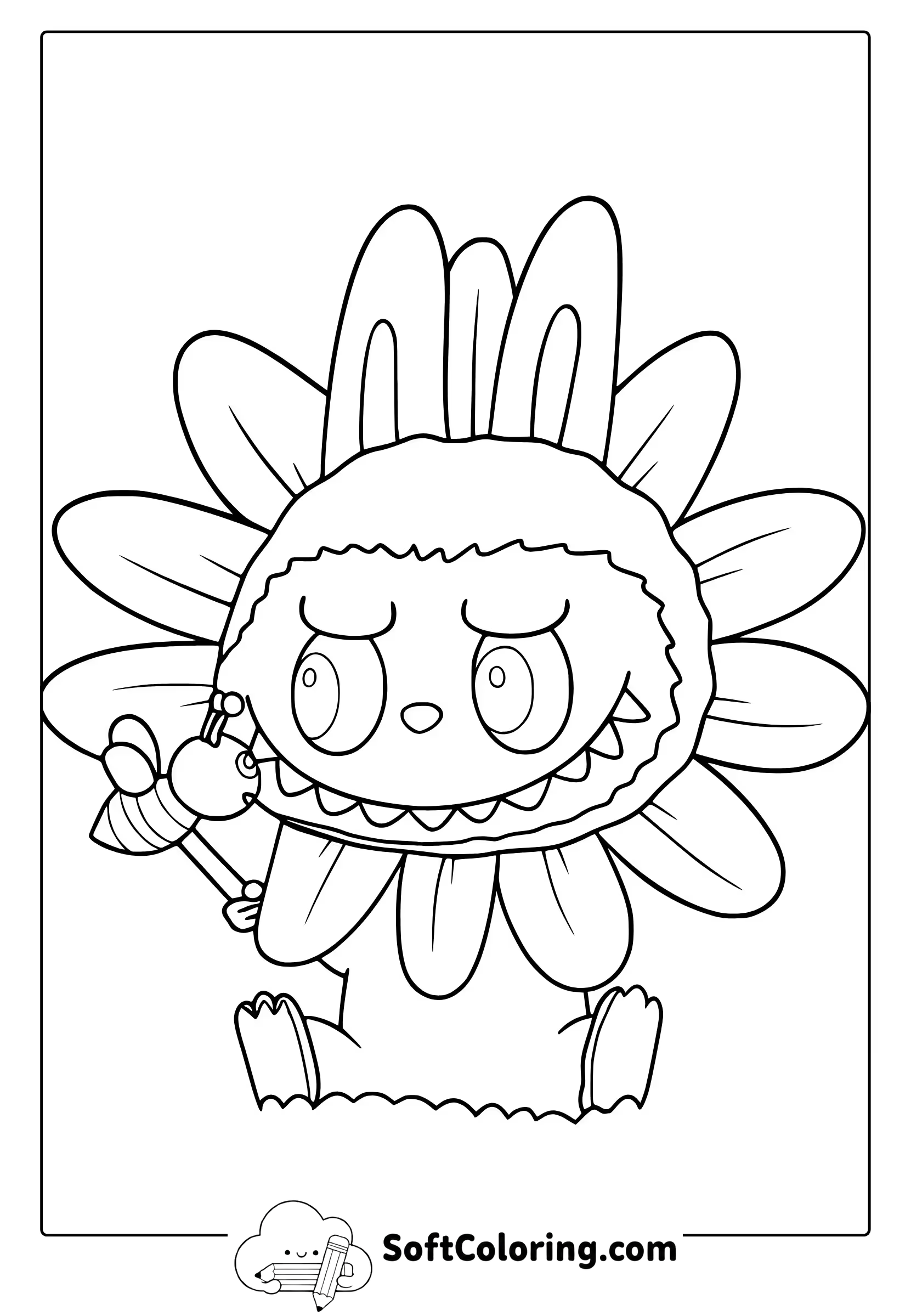 Sunflower Labubu coloring page