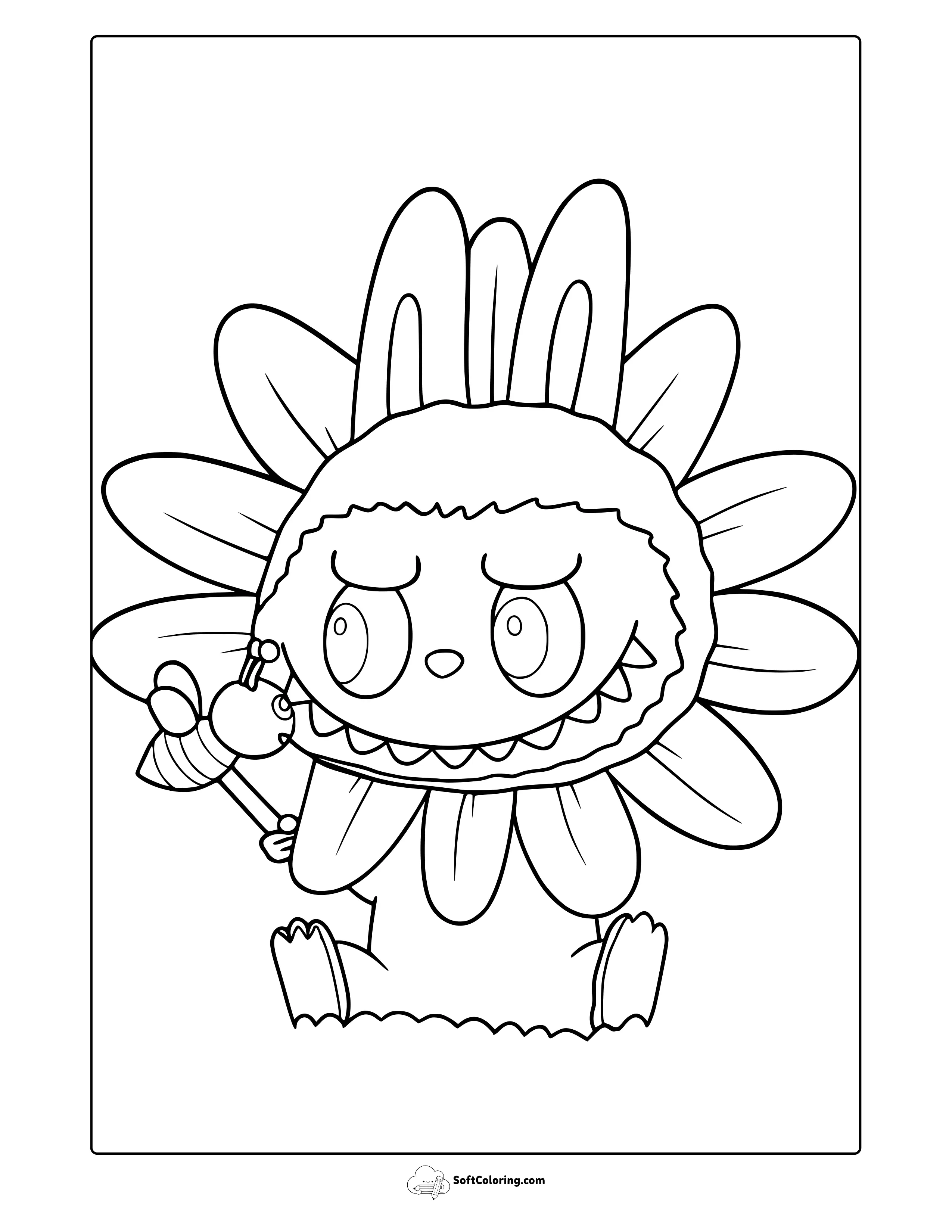 Sunflower Labubu Coloring Page