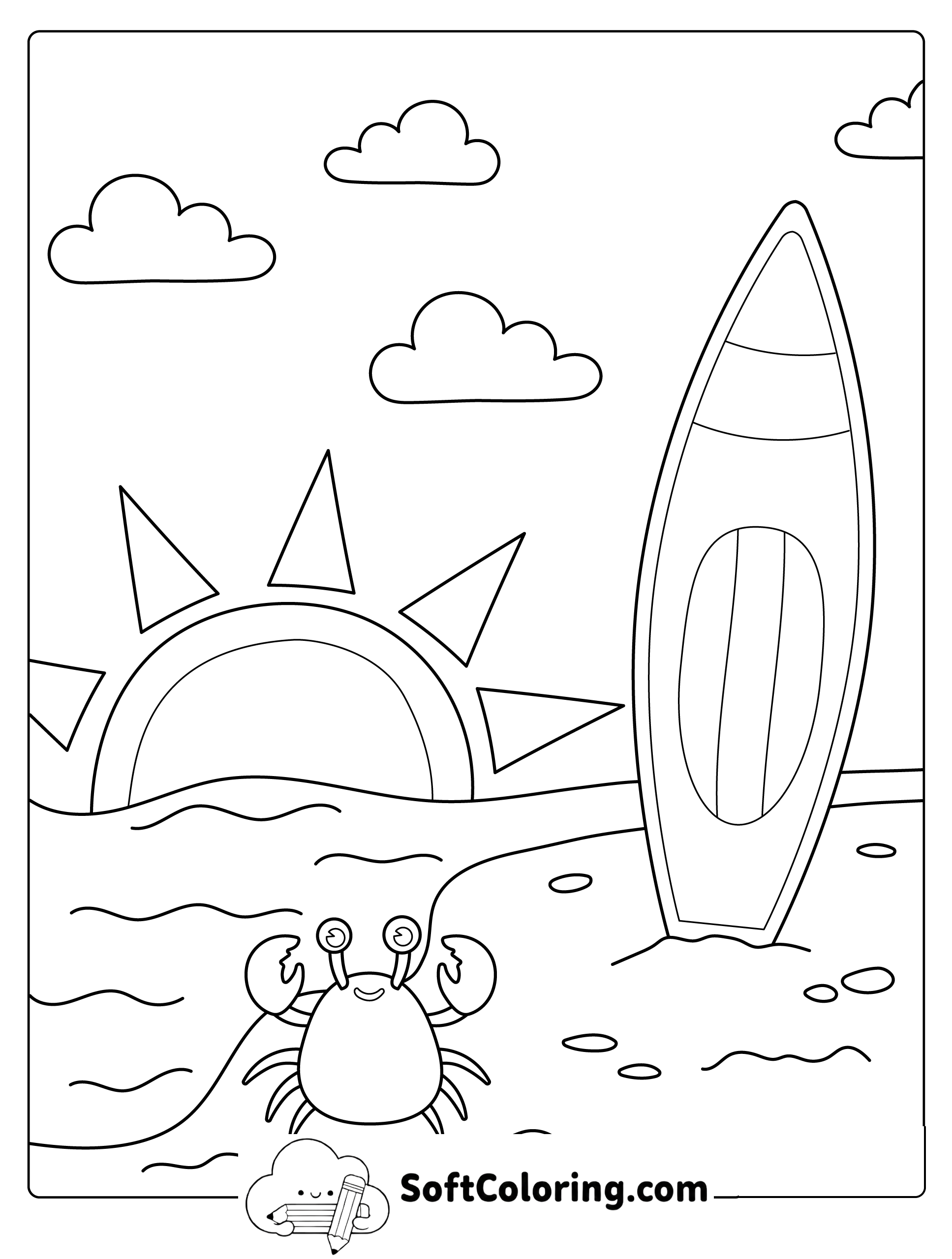 Sunny Beach Day Coloring Page