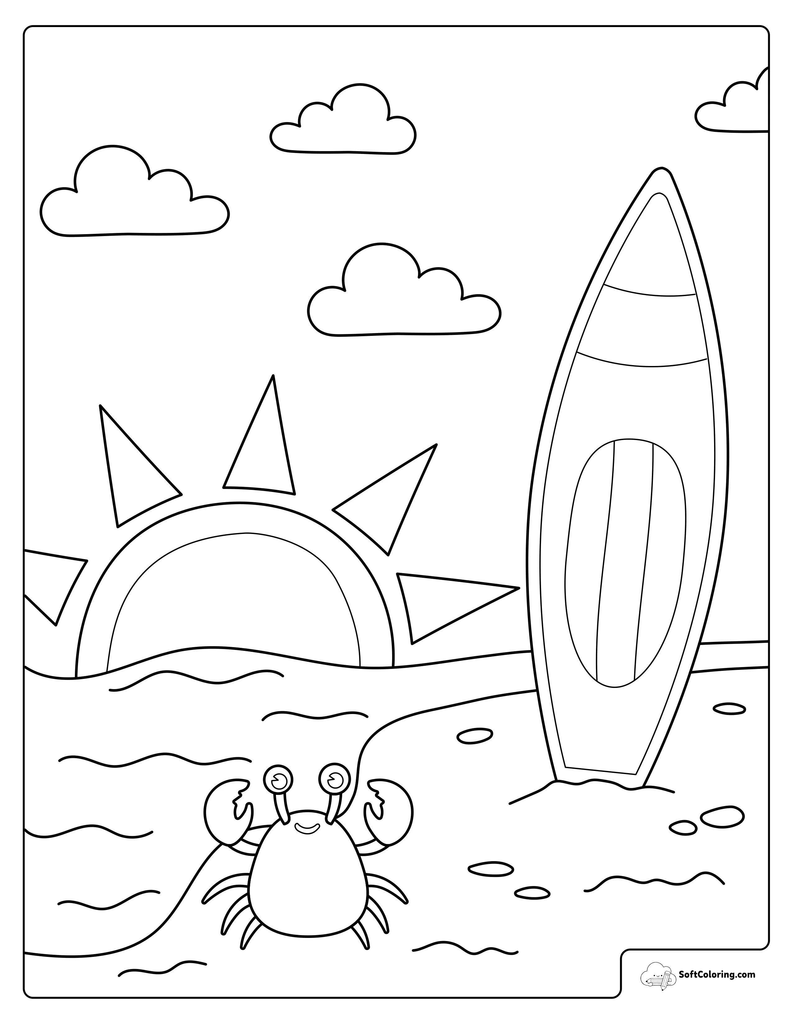 Sunny Beach Day Coloring Page
