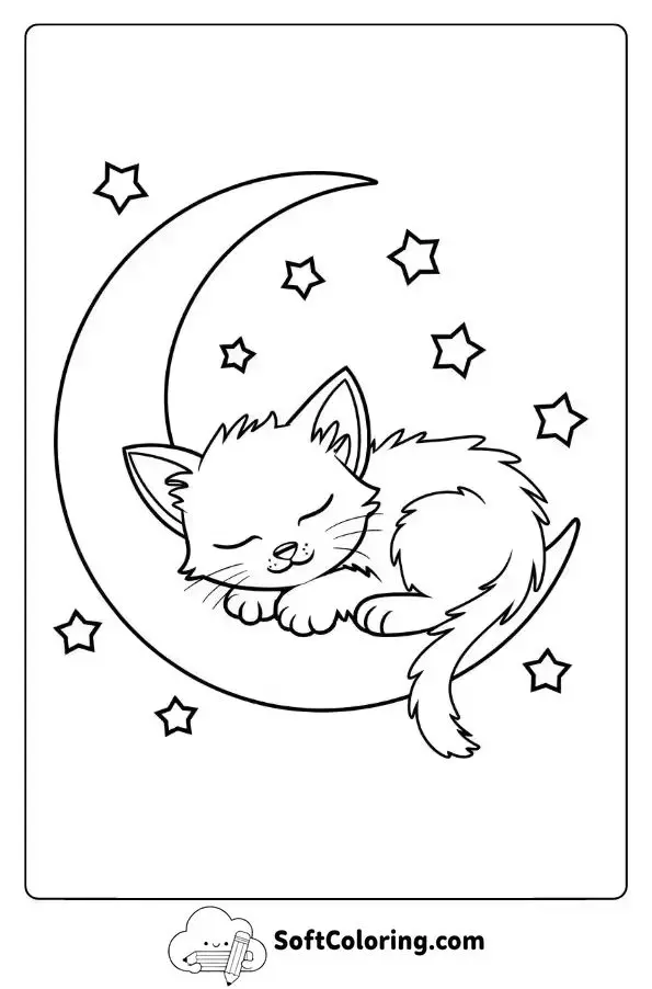Sweet Kitten Sleeping On A Crescent Moon