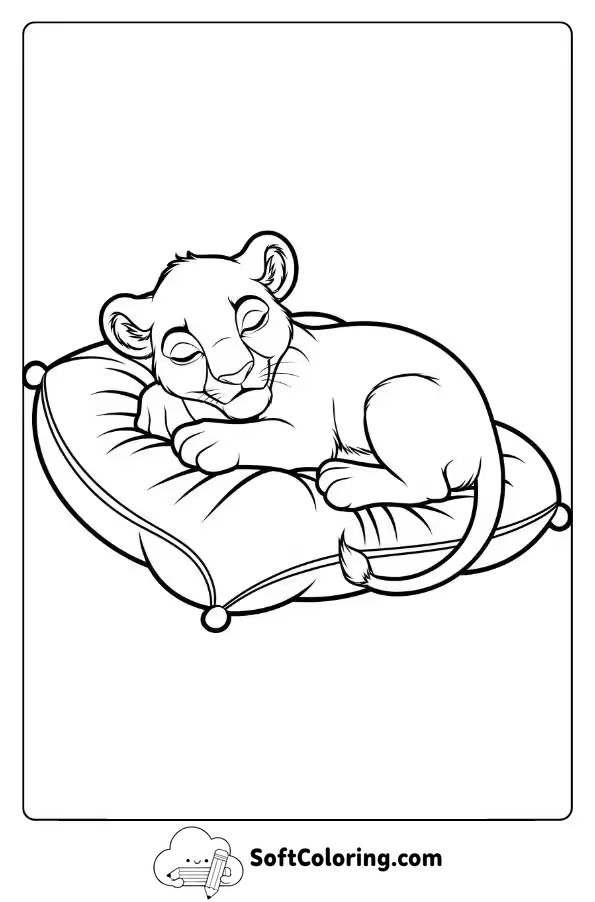 Sweet Lion Cub Lying On A Soft Pillow