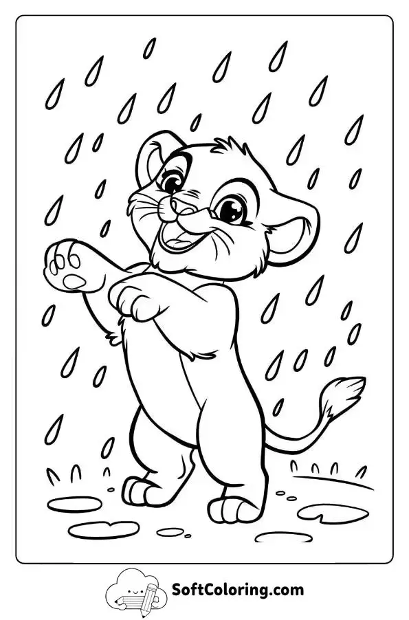 Sweet Lion Cub Playing In The Rain