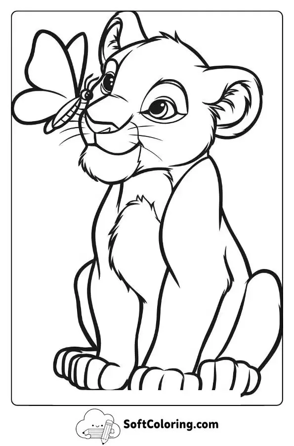 Sweet Lion Cub Sitting With A Butterfly