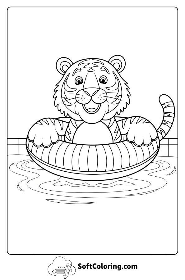 Swimmer Tiger in a Pool with Floaties