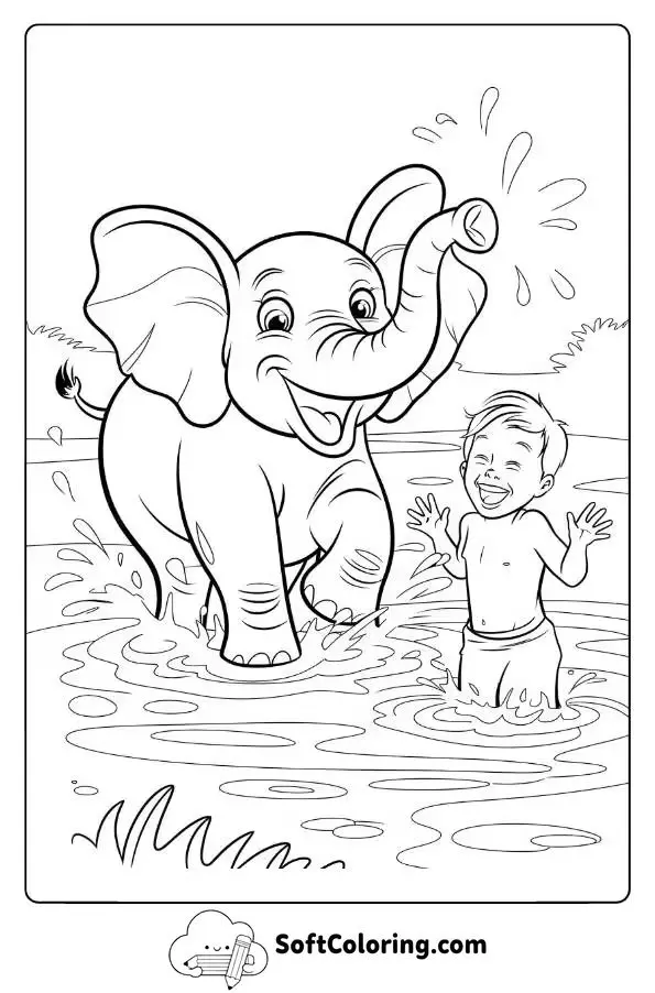 Tantor And Kid Playing By The River
