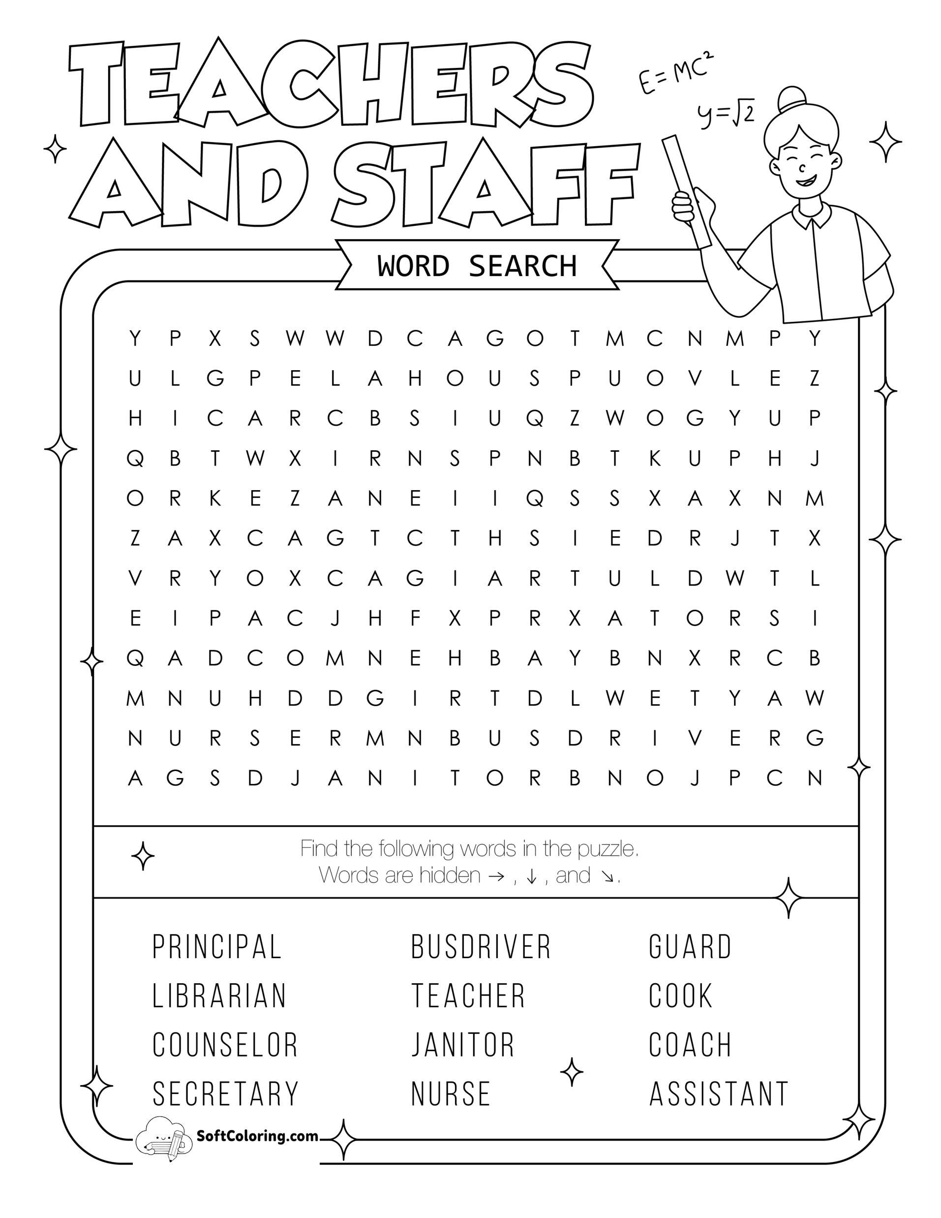 Teachers and Staff Word Search Puzzle