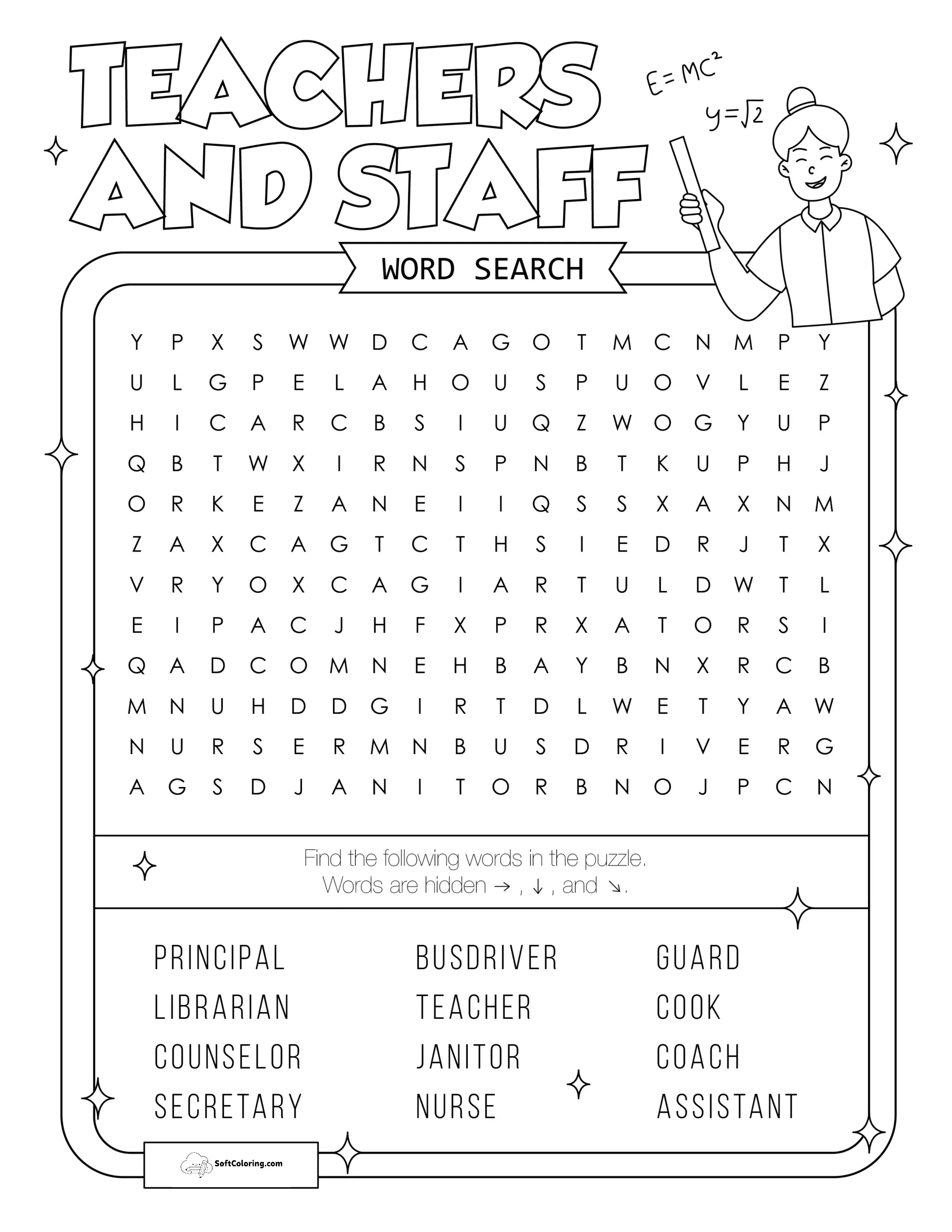Teachers And Staff Word Search Puzzle