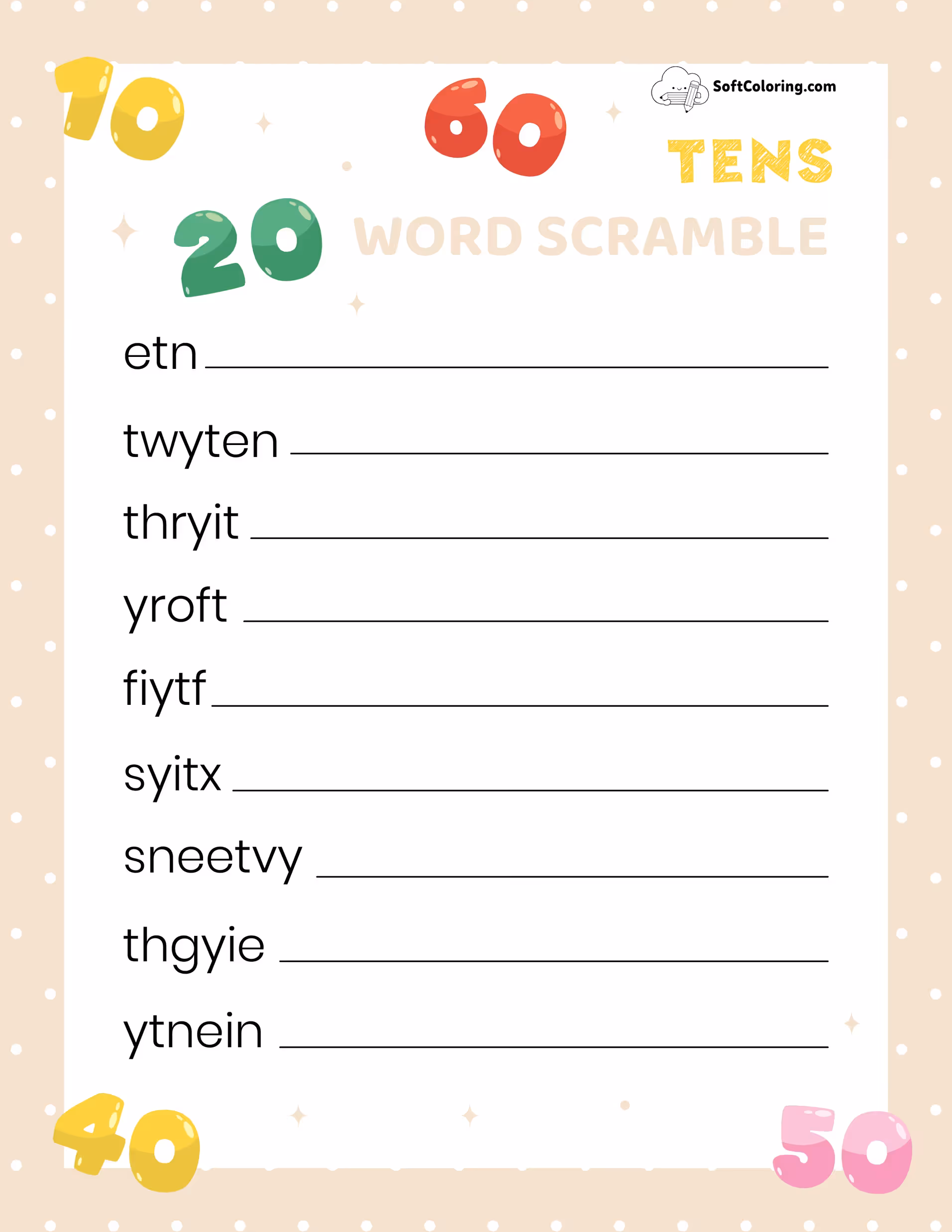 Tens Word Scramble