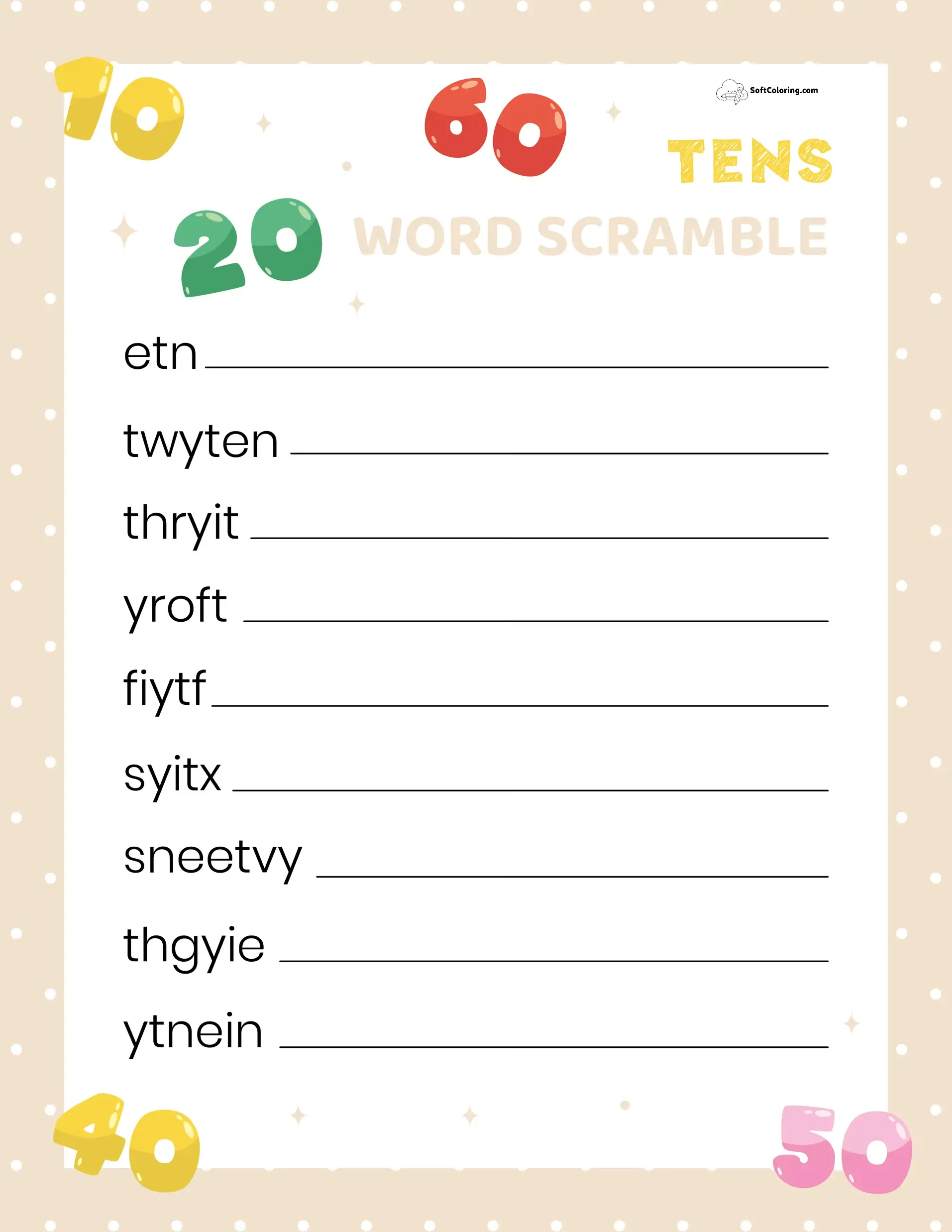 Tens Word Scramble