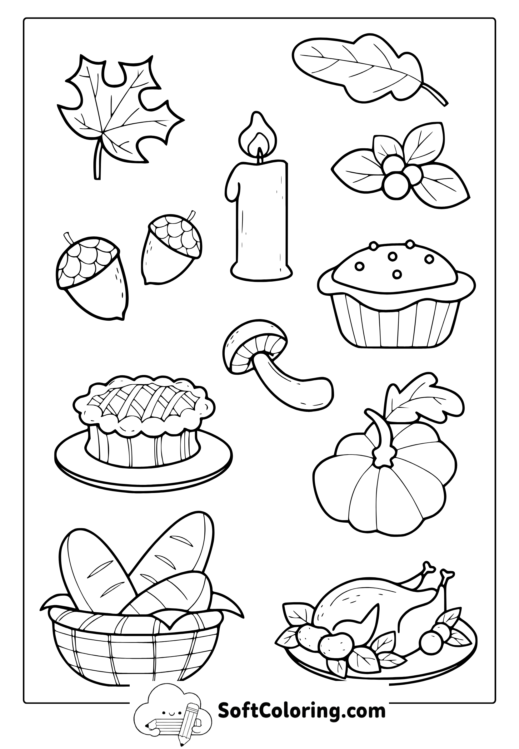 Thanksgiving Elements Coloring Page