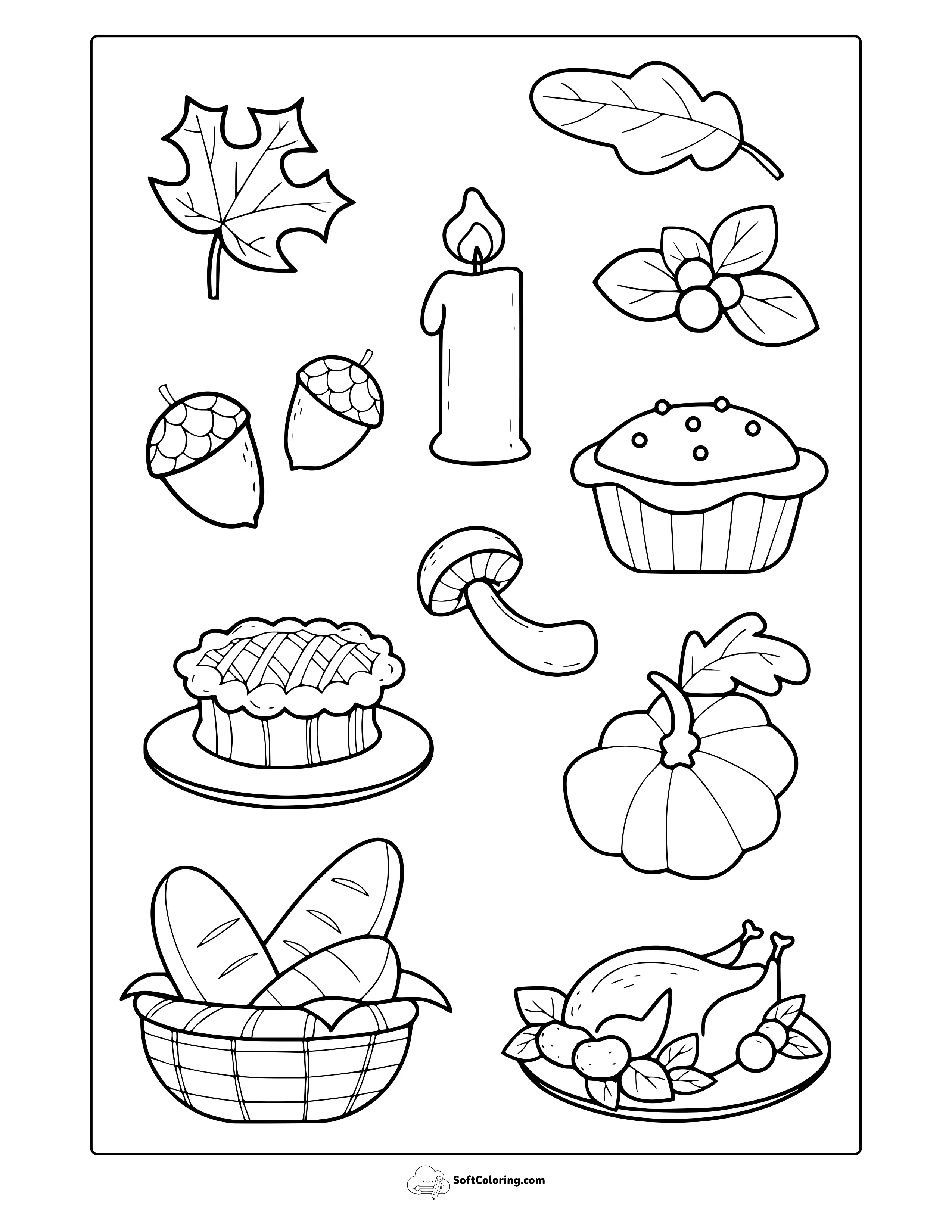 Thanksgiving Elements Coloring Page