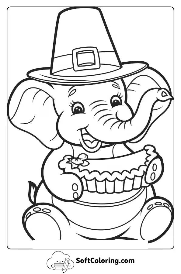 Thanksgiving Elephant With a Pilgrim Hat and Pumpkin Pie