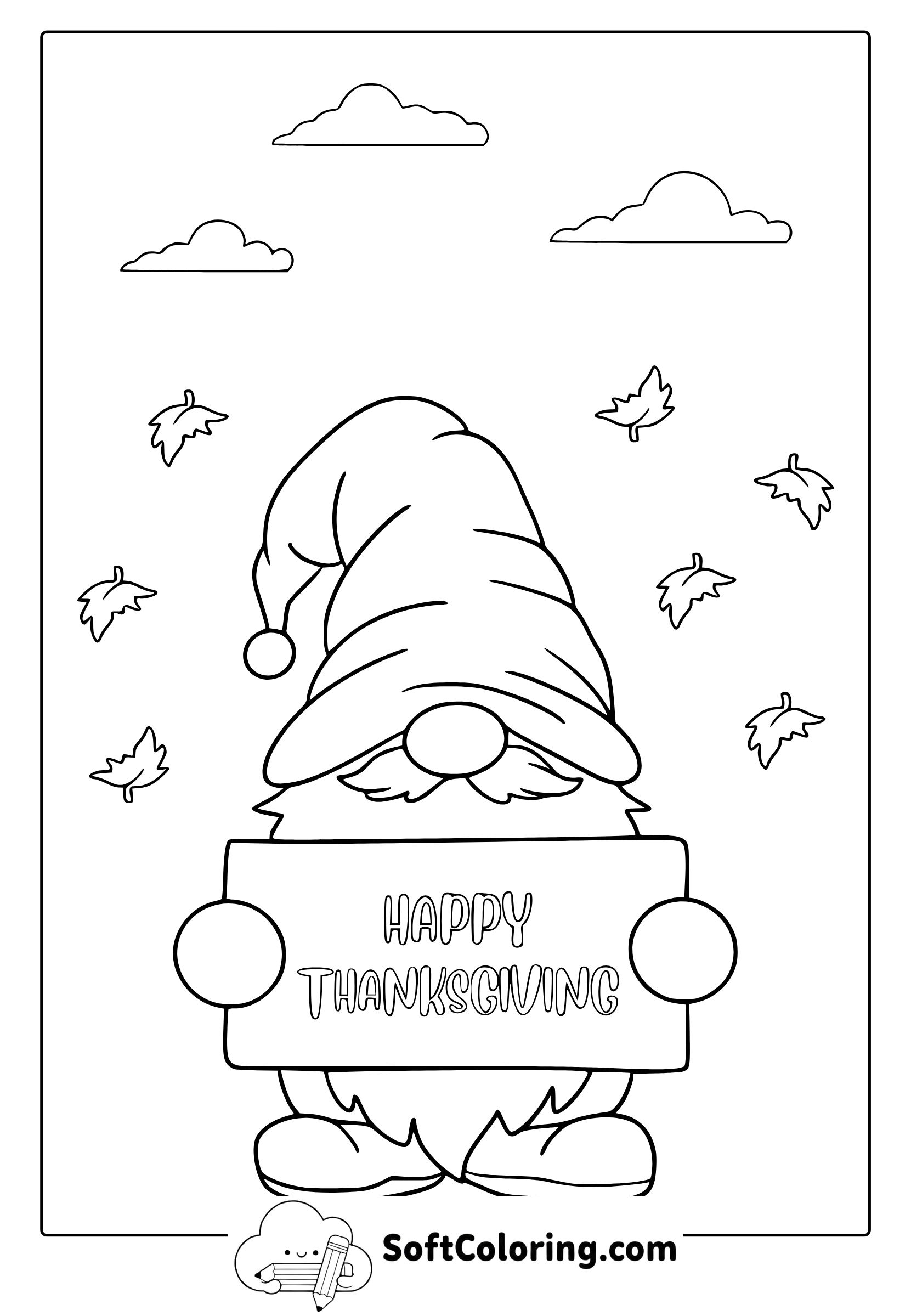 Thanksgiving Gnome Coloring Page