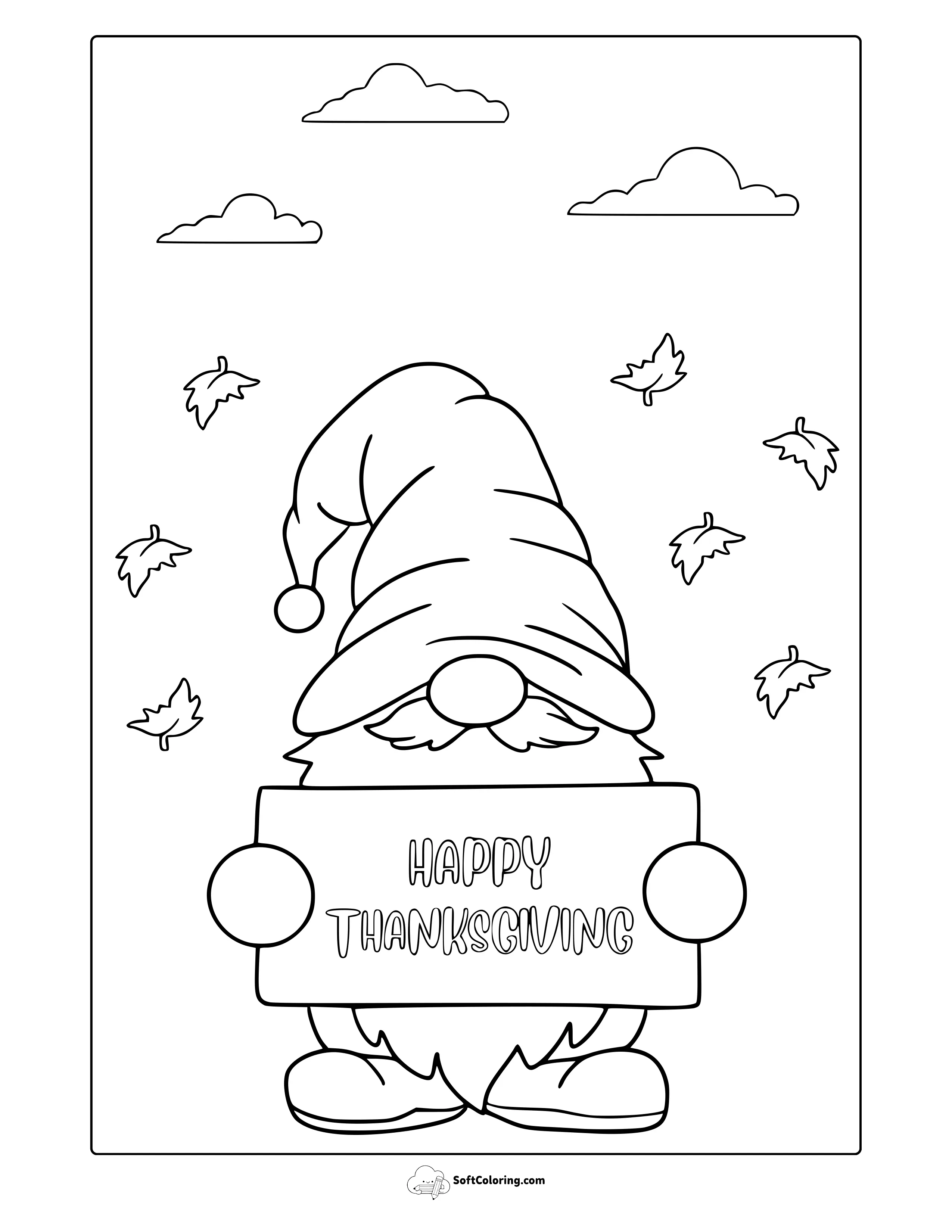 Thanksgiving Gnome Coloring Page