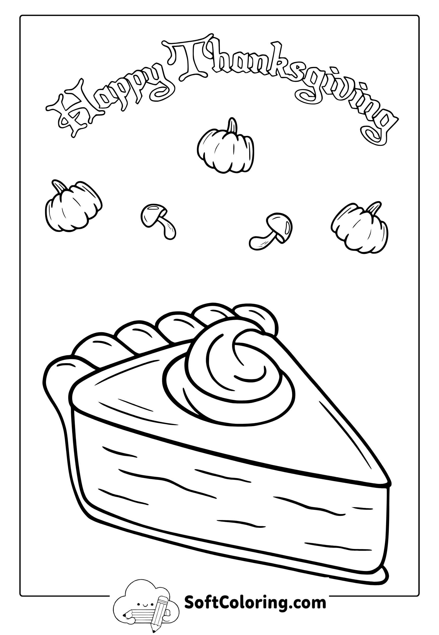 Thanksgiving Pumpkin Pie Slice Coloring Page
