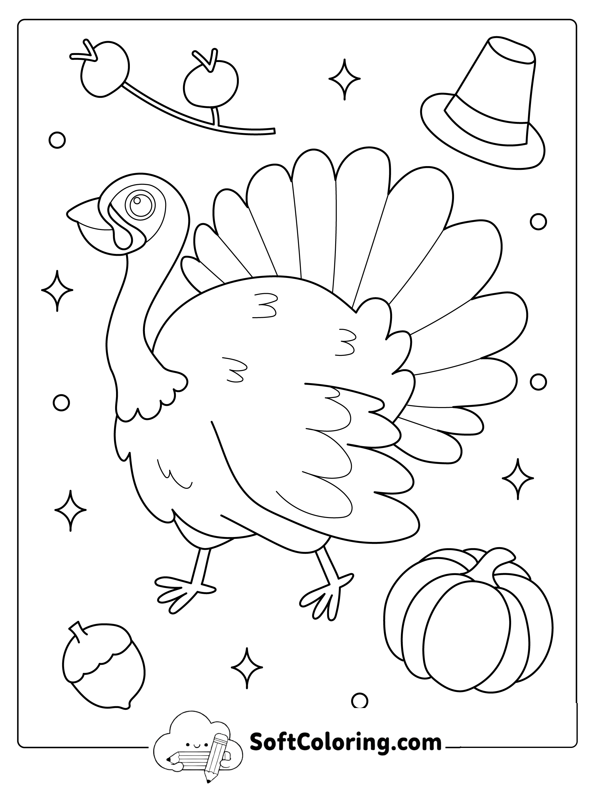 Thanksgiving Turkey and Pumpkin Coloring Page