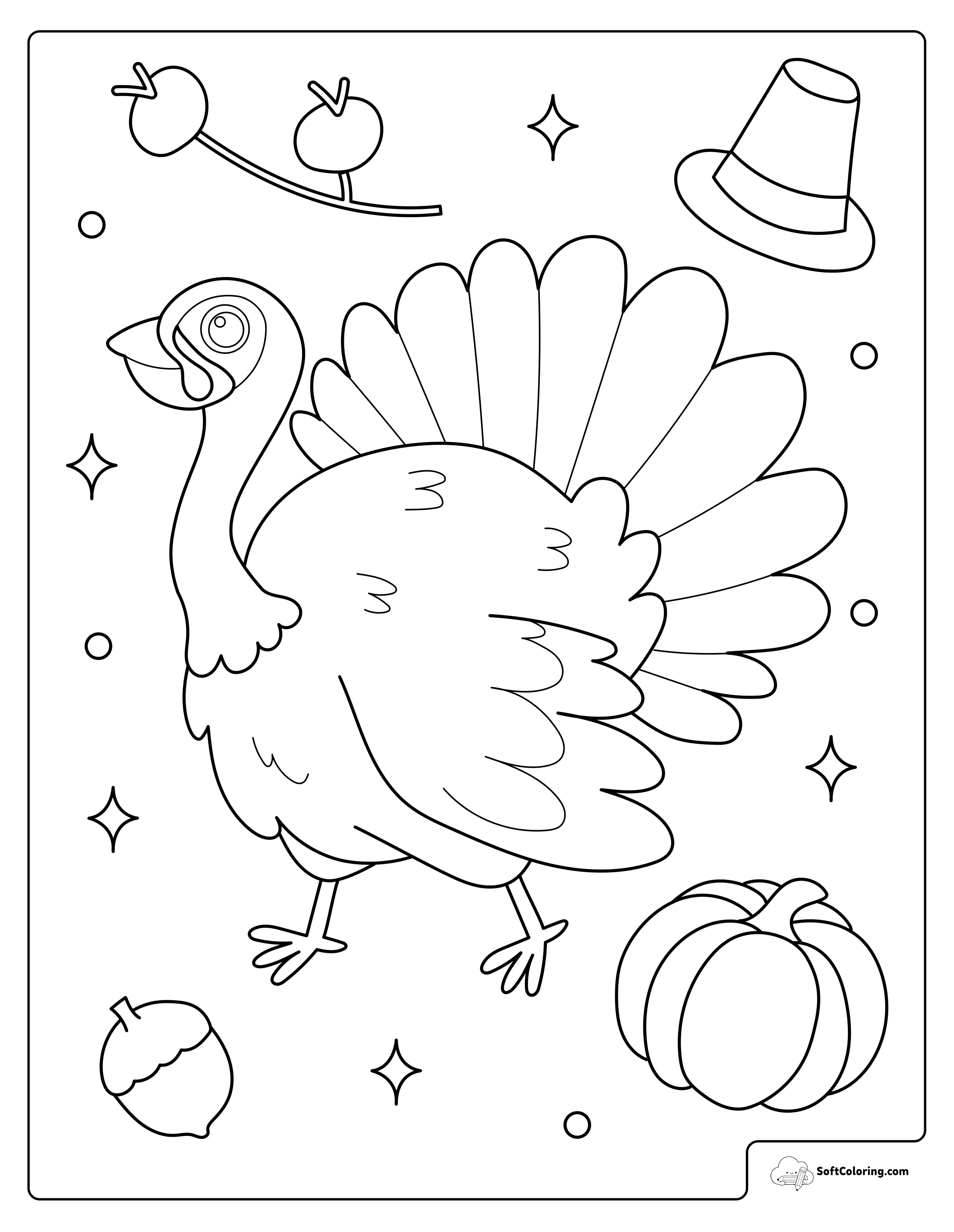 Thanksgiving Turkey And Pumpkin Coloring Page