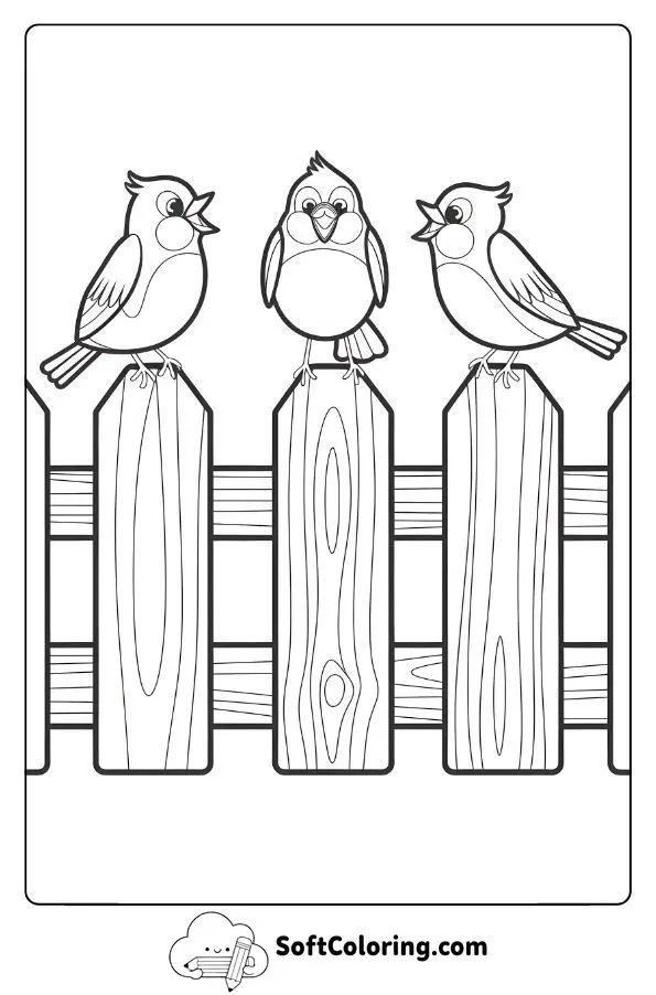 Three Birds Chirping On A Fence