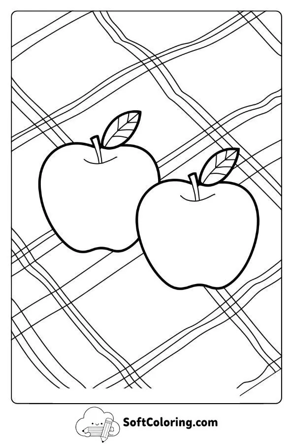 Two Apples Resting On A Checkered Picnic Blanket
