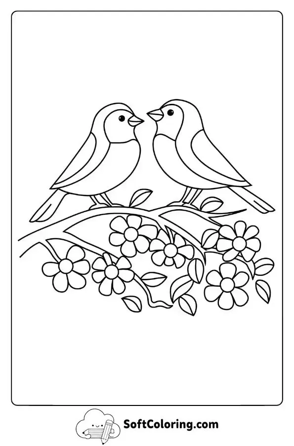 Two Birds Perched On A Flowering Tree