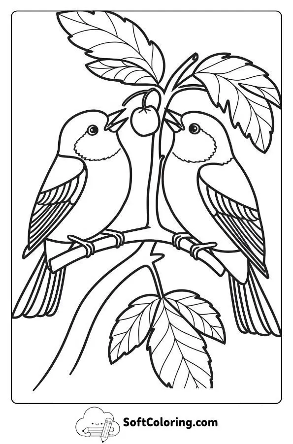 Two Birds Sharing A Berry