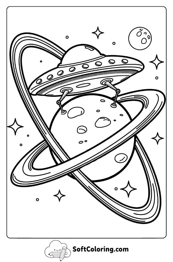 UFO Parked on a Planet with Rings