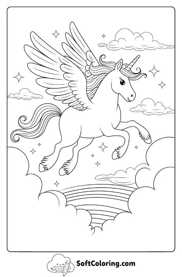 Unicorn Flying Over The Clouds