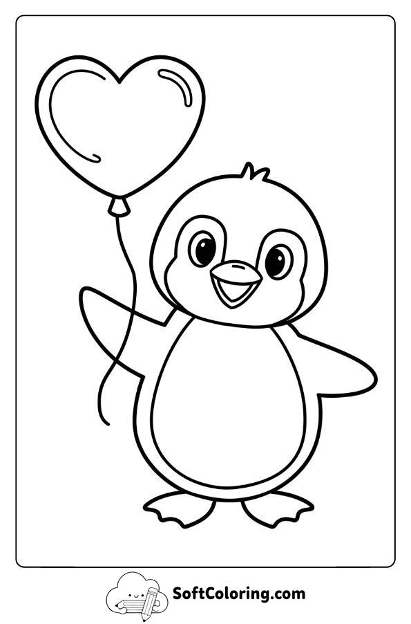 Valentine Penguin with a Heart Balloon