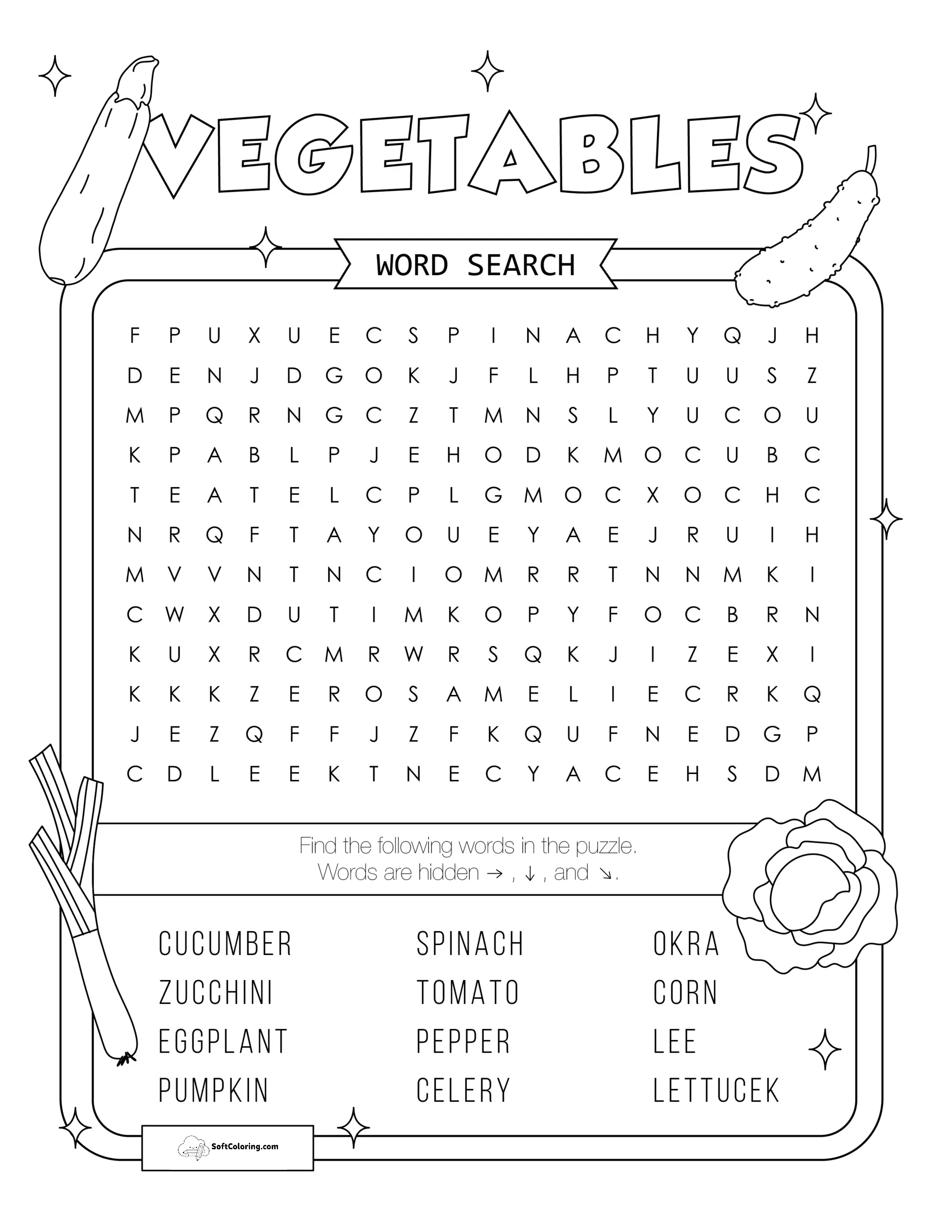 Vegetables Word Search Puzzle