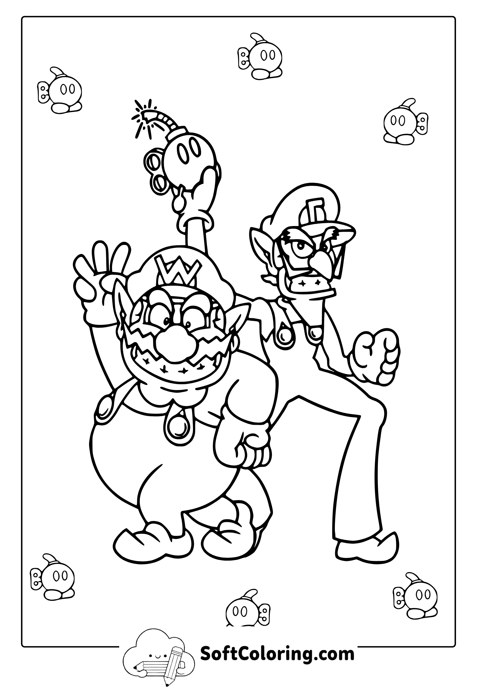 Waluigi And Wario Coloring Page