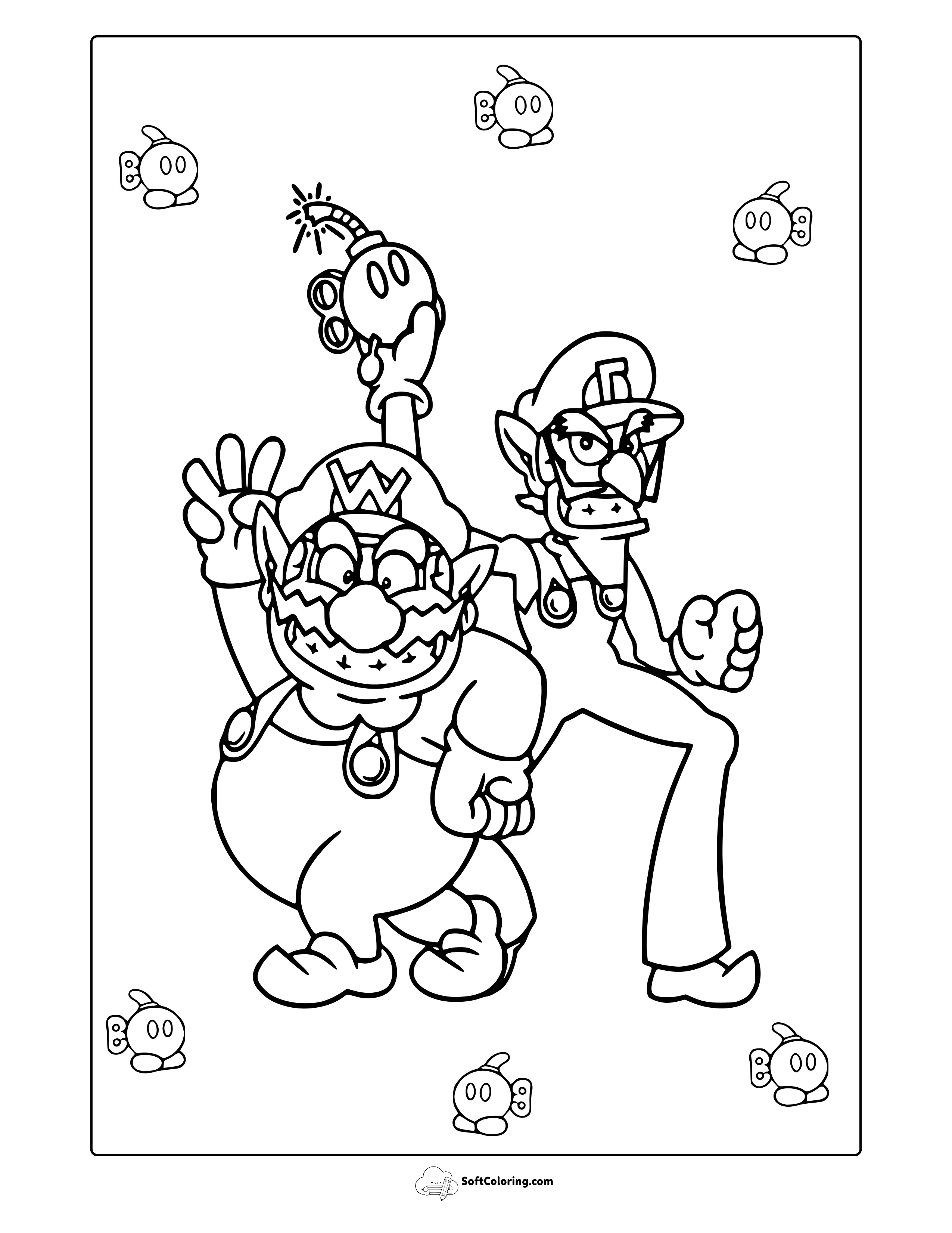 Waluigi And Wario Coloring Page