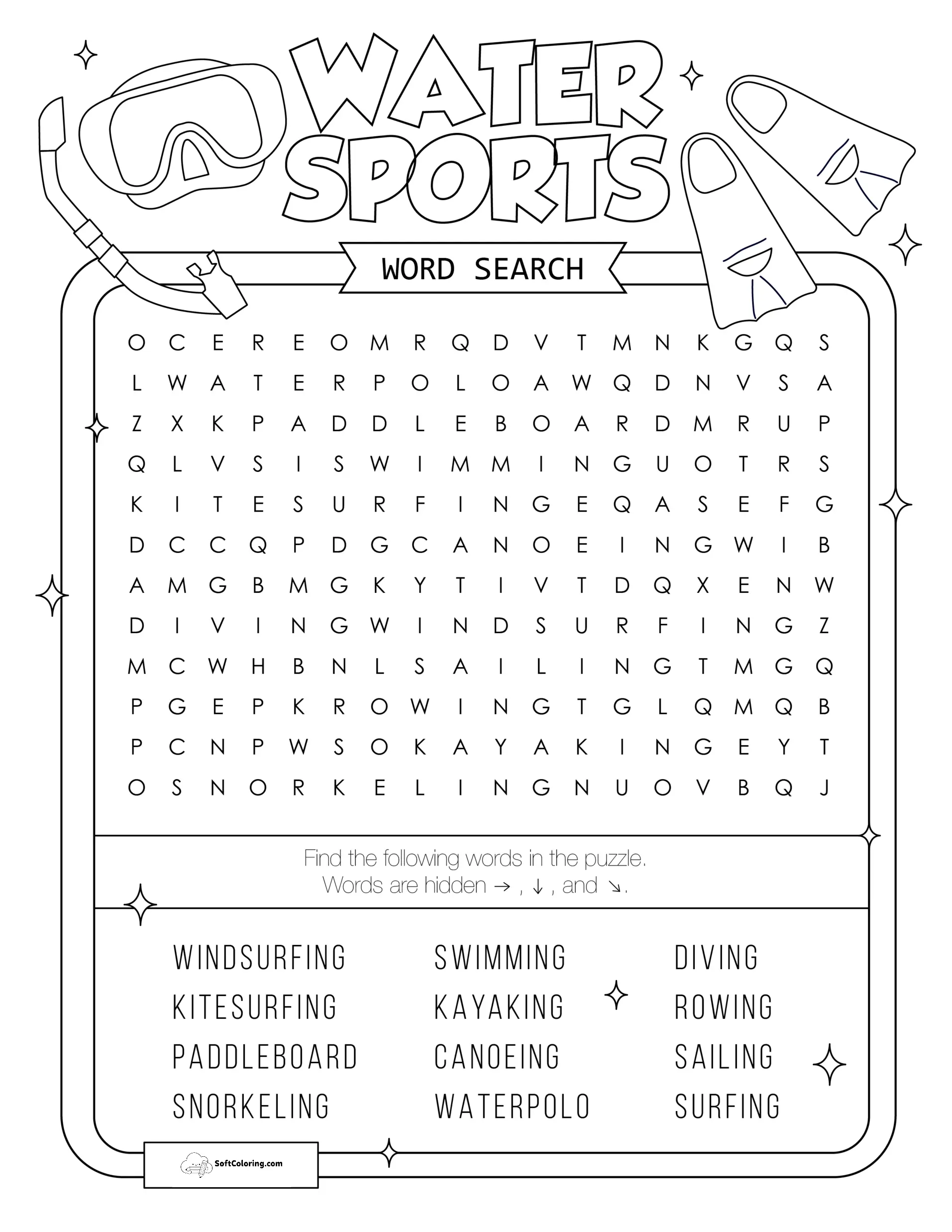 Water Sports Word Search Puzzle