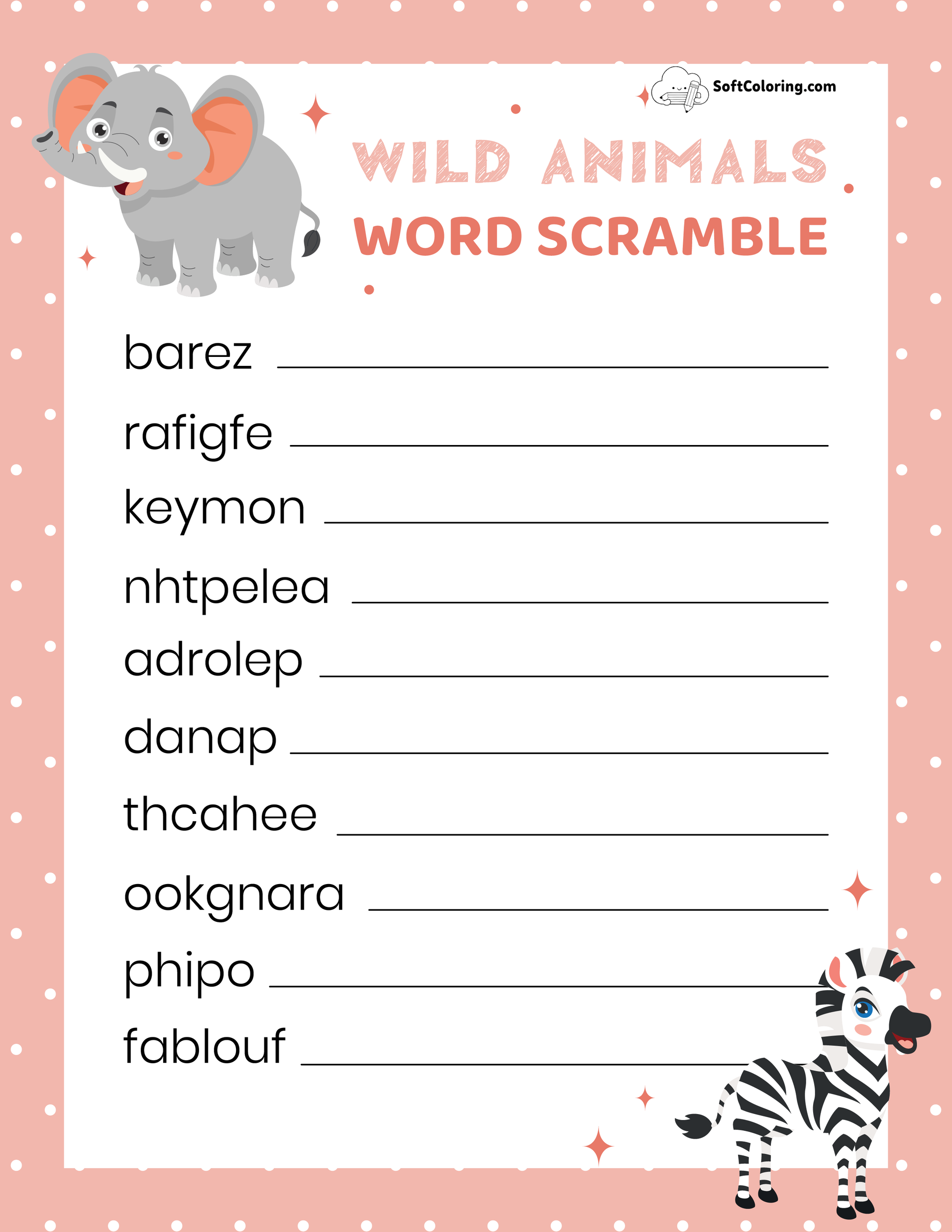 Wild Animals Word Scramble