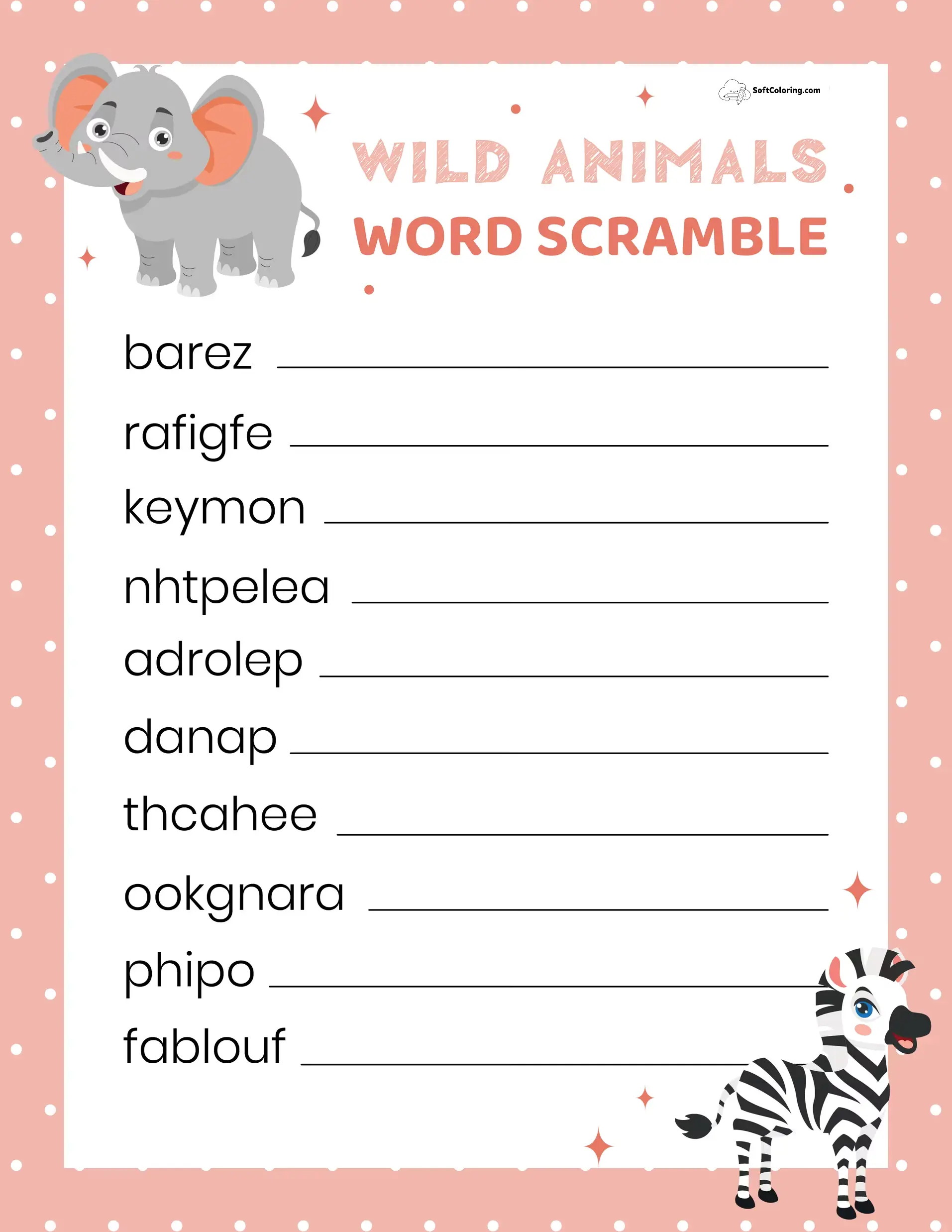 Wild Animals Word Scramble