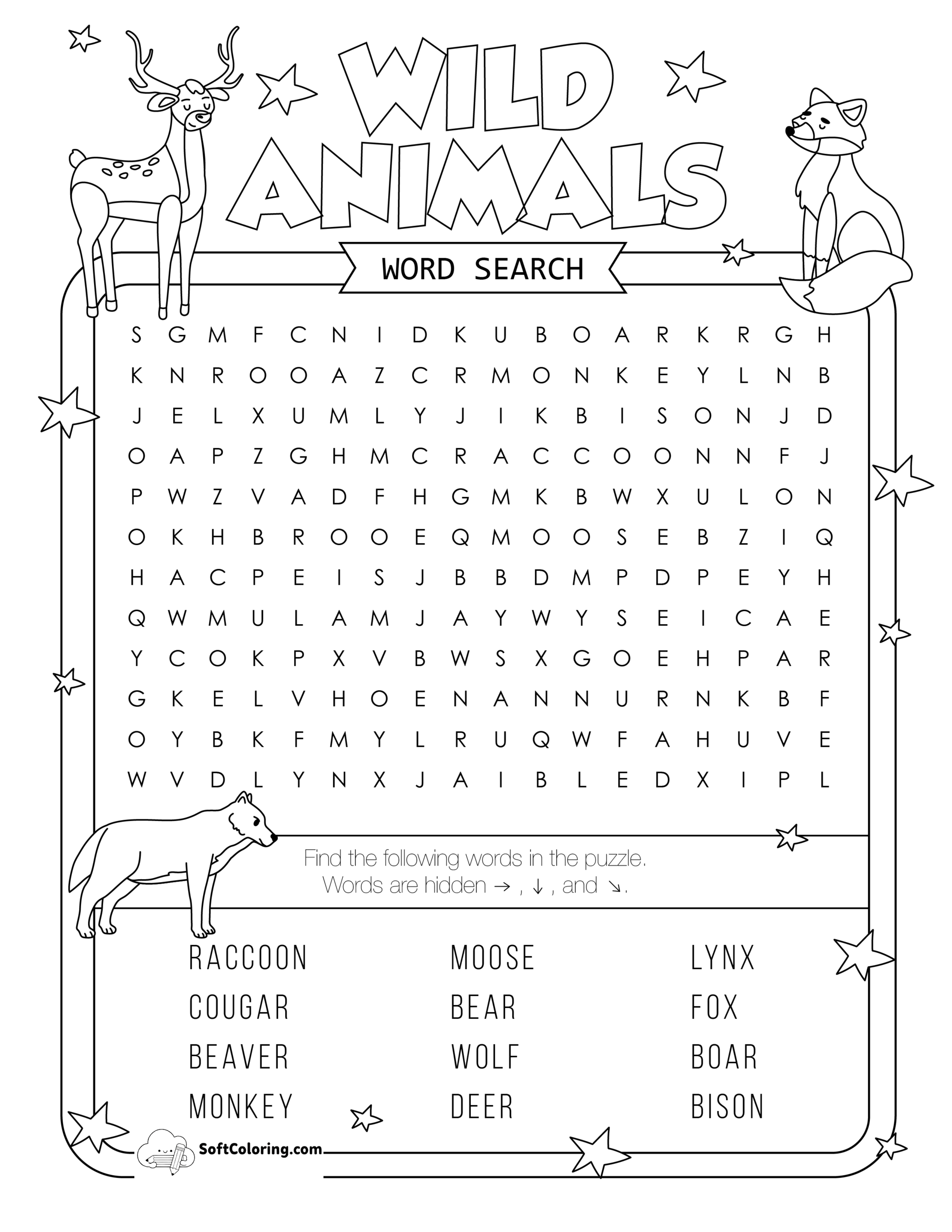 Wild Animals Word Search Puzzle