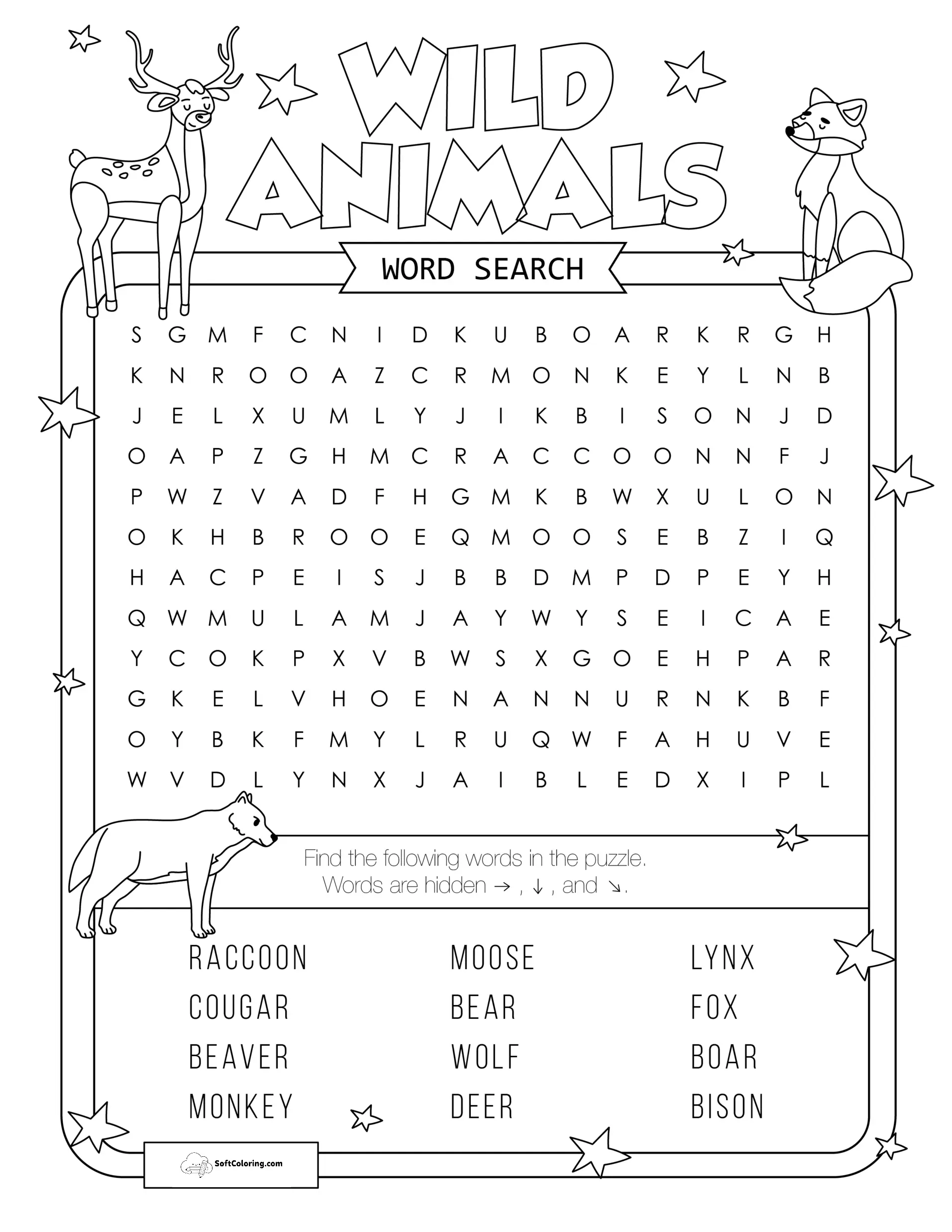 Wild Animals Word Search Puzzle