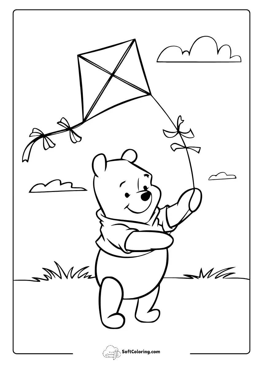 Winnie The Pooh Flying A Kite Coloring Page