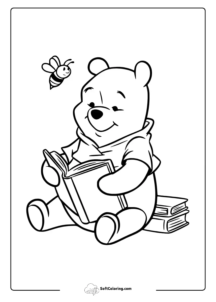 Winnie The Pooh Reading A Book Coloring Page